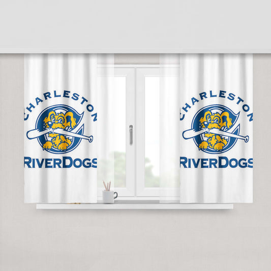 Charleston River Dogs Baseball Logo White Peach Skin Window Curtains