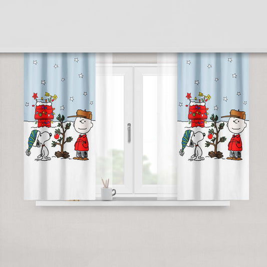 Charlie Brown Blue Peach Skin Window Curtains