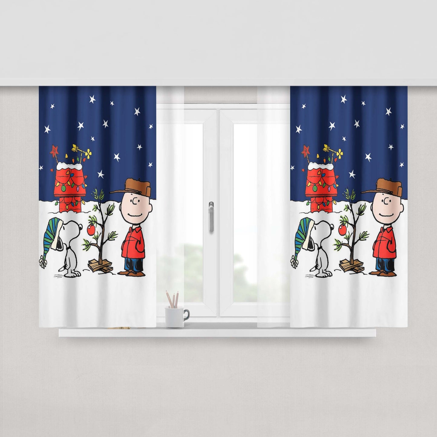 Charlie Brown Hug Peach Skin Window Curtains