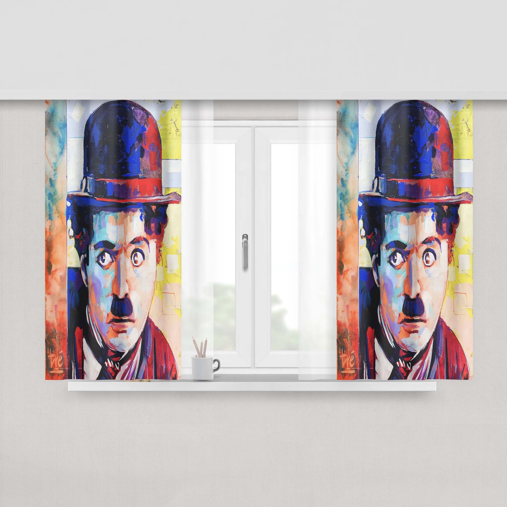 Charlie Chaplin Cartoon Peach Skin Window Curtains