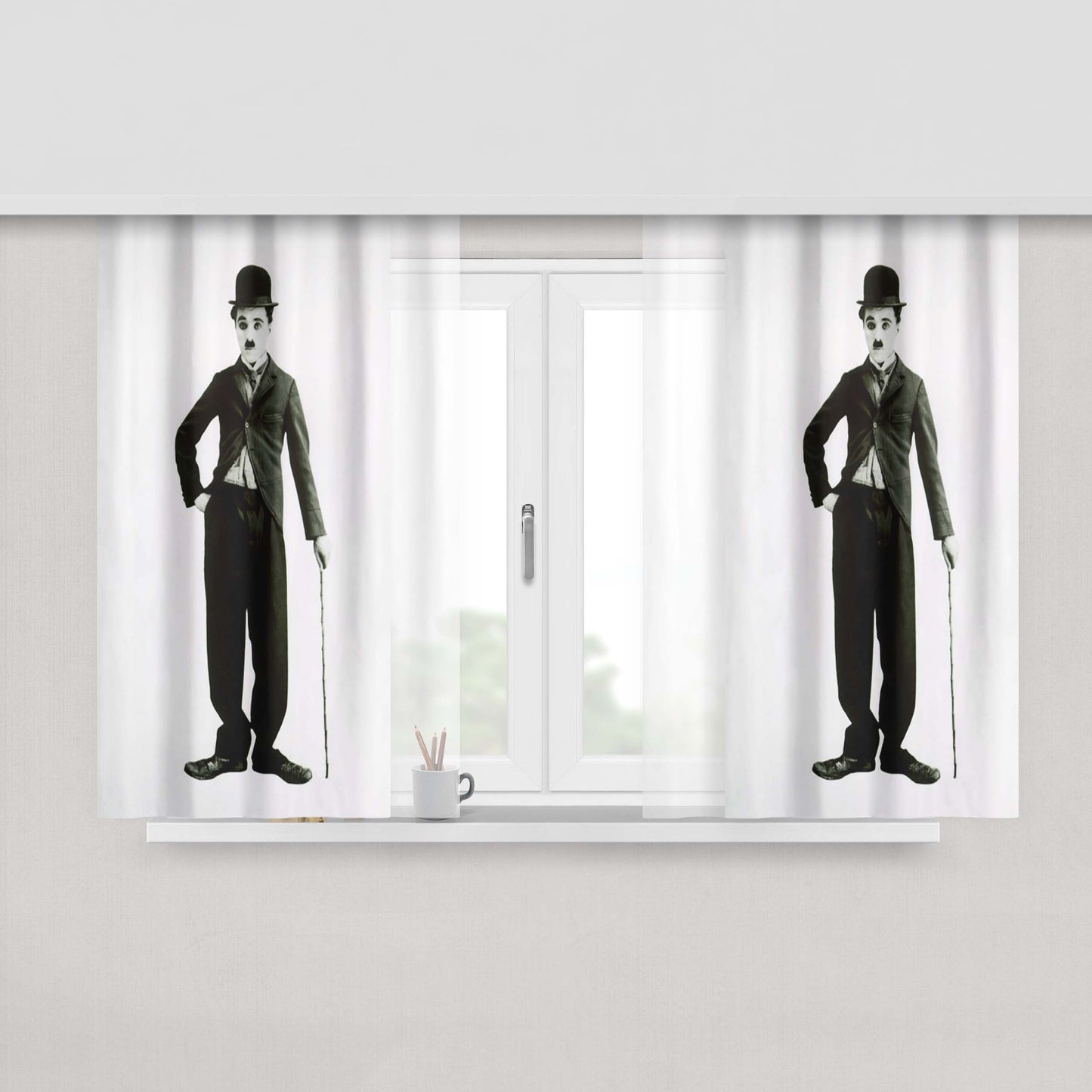 Charlie Chaplin Painting Art Peach Skin Window Curtains