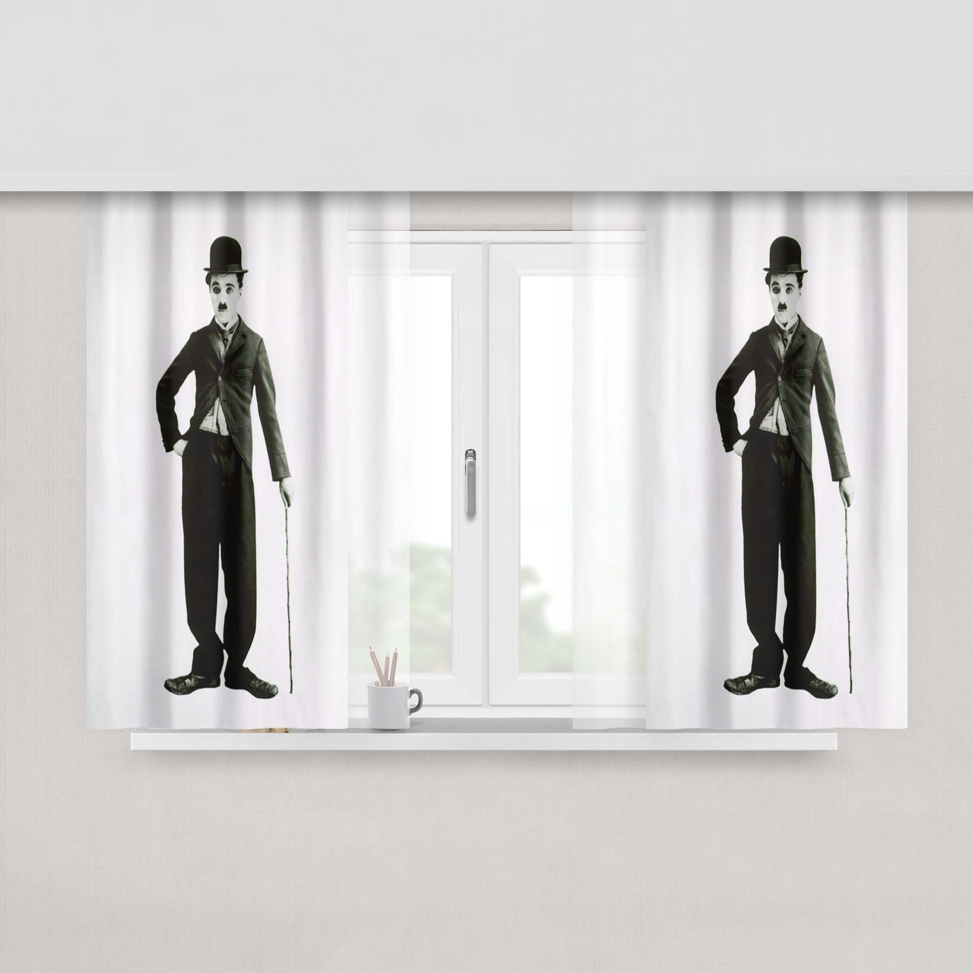 Charlie Chaplin Painting Art Peach Skin Window Curtains