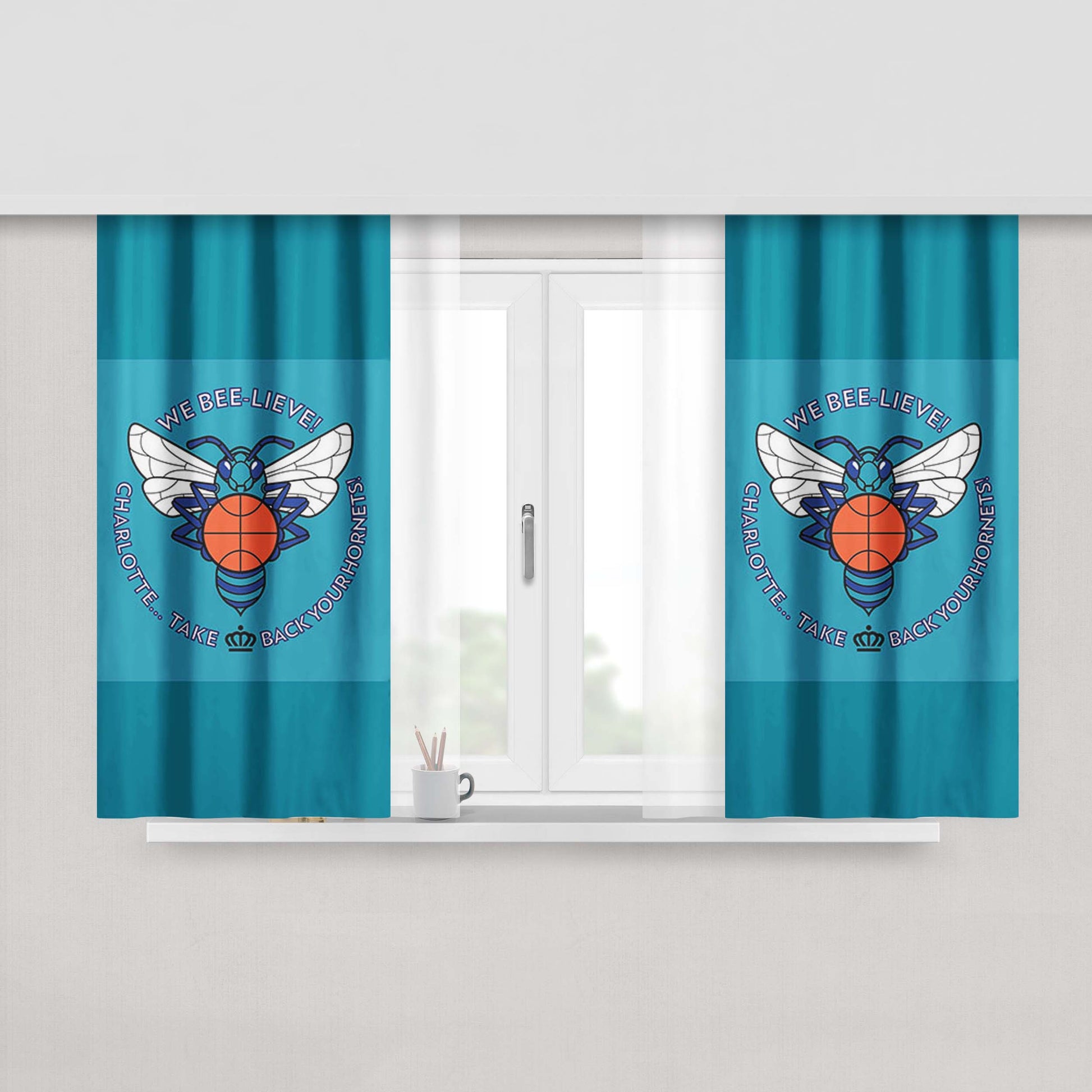 Charlotte Hornets Bee Lieve Peach Skin Window Curtains