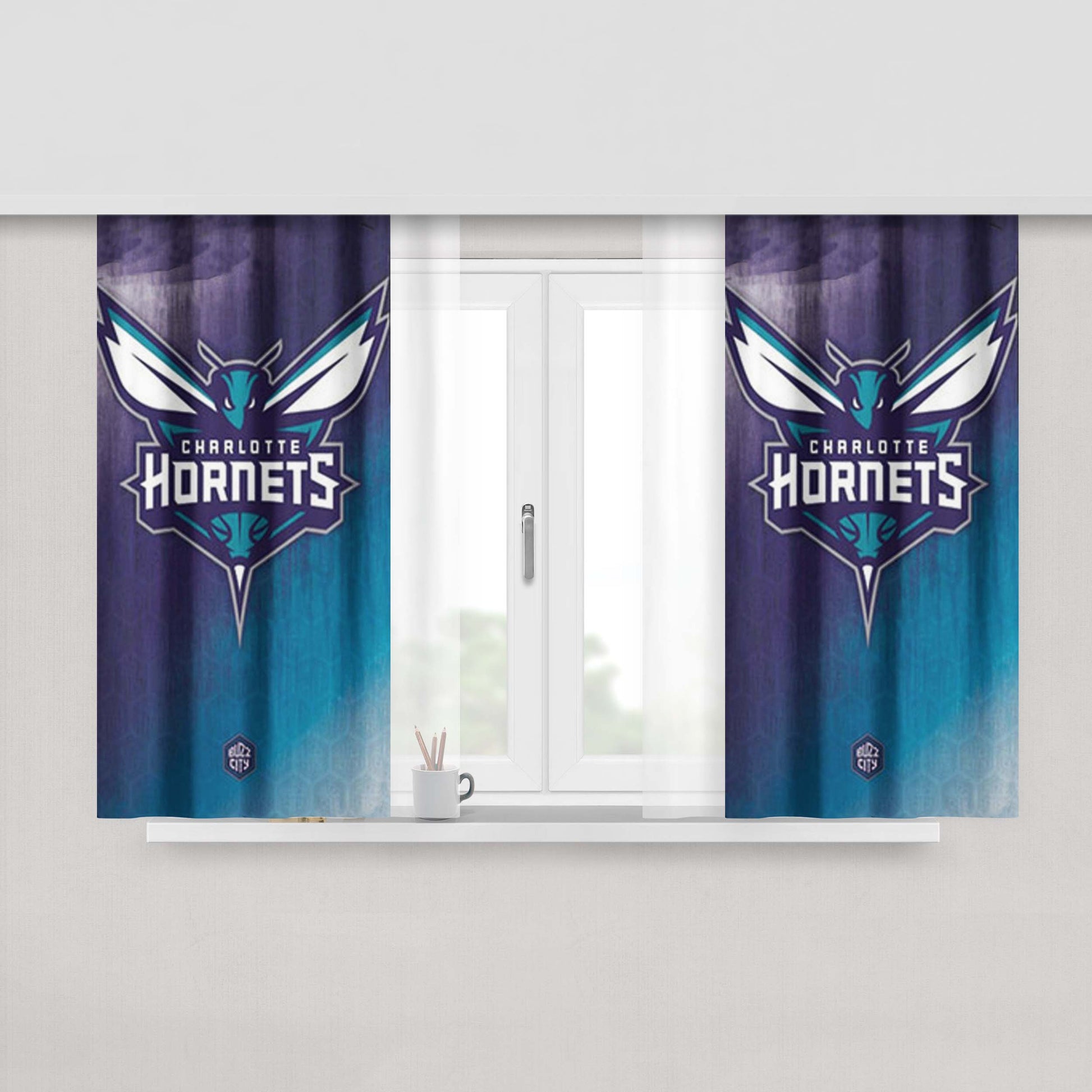 Charlotte Hornets Logo Peach Skin Window Curtains