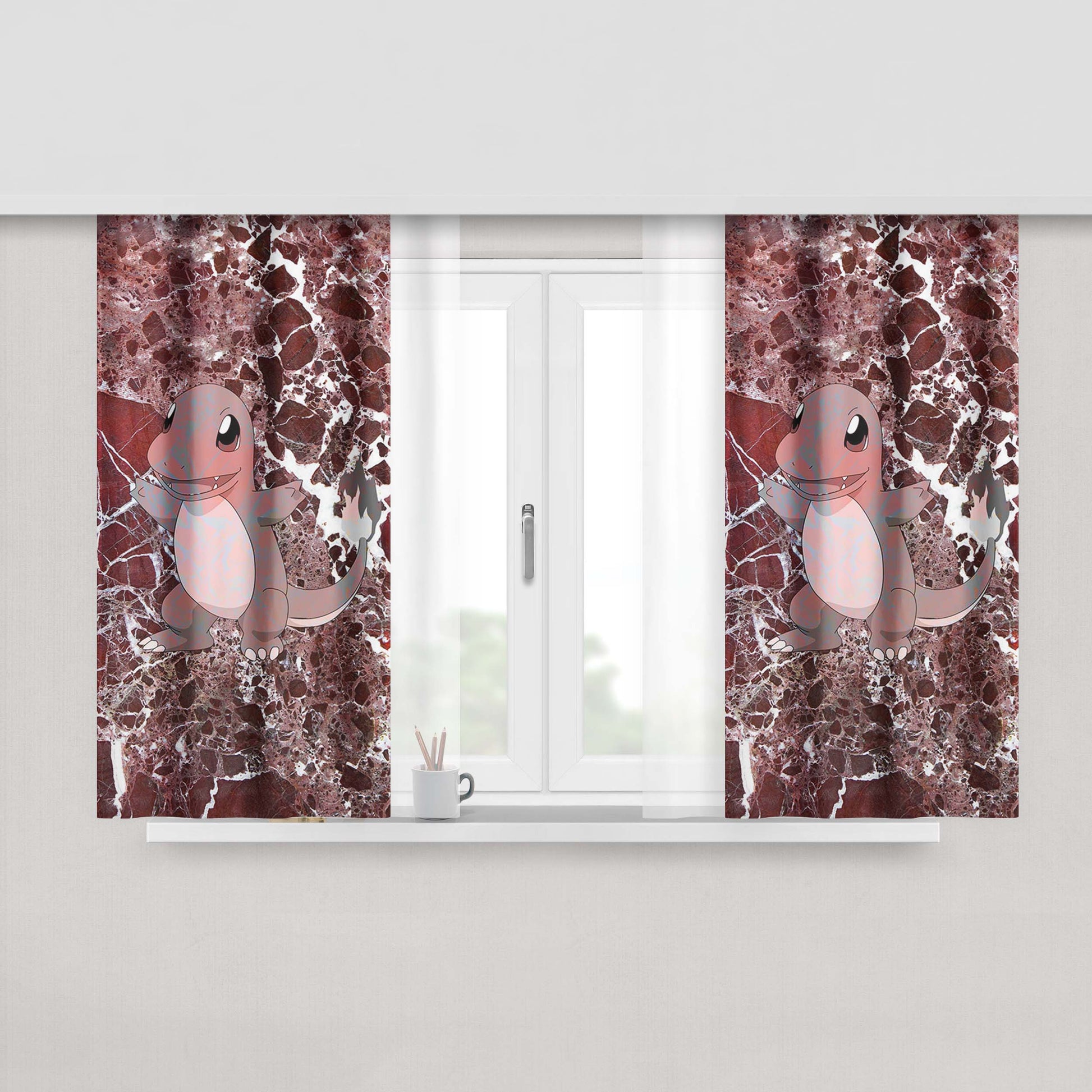 Charmander Maroon Marble X Stone Peach Skin Window Curtains