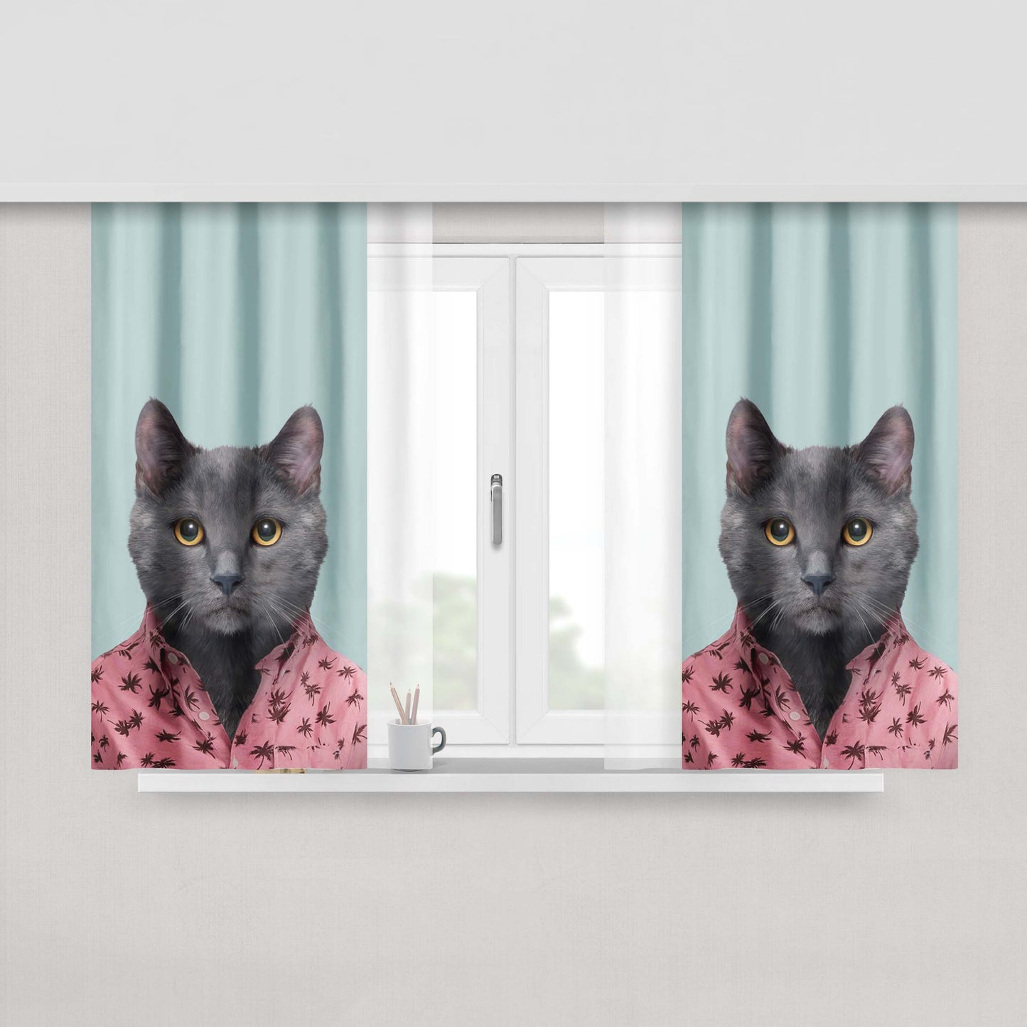 Chartreux Cat Felis Catus Peach Skin Window Curtains