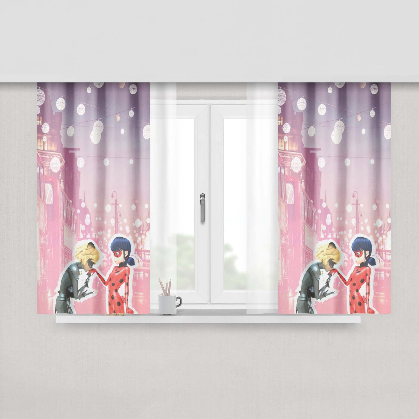 Chat Noir Miraculous August Peach Skin Window Curtains