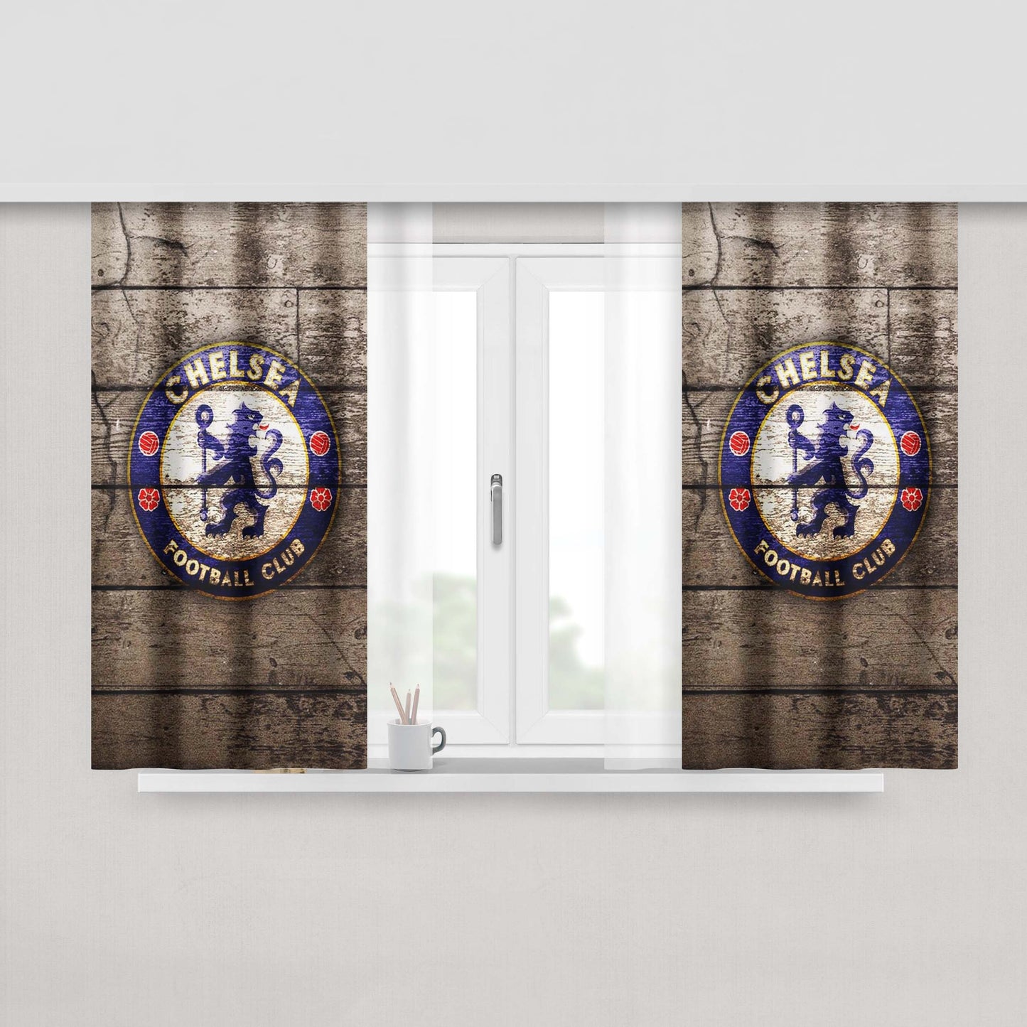Chealsea Fc Wood Wallpaper Peach Skin Window Curtains