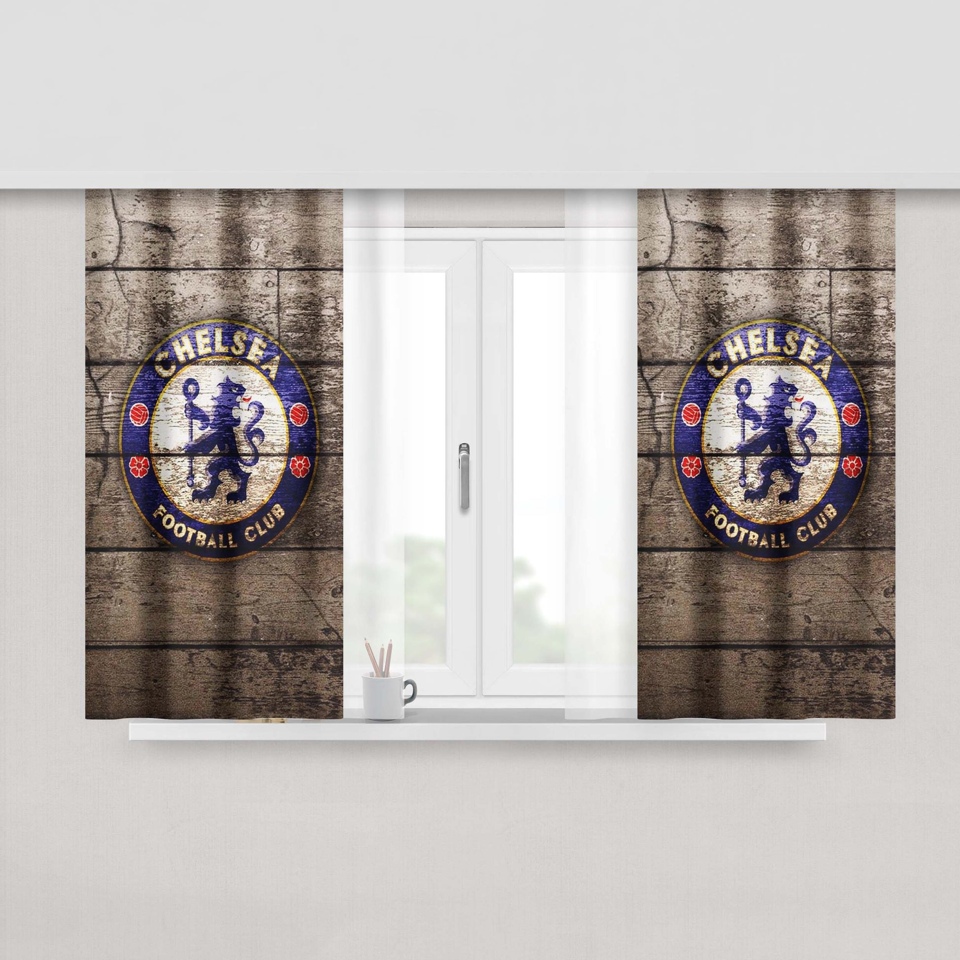 Chealsea Fc Wood Wallpaper Peach Skin Window Curtains