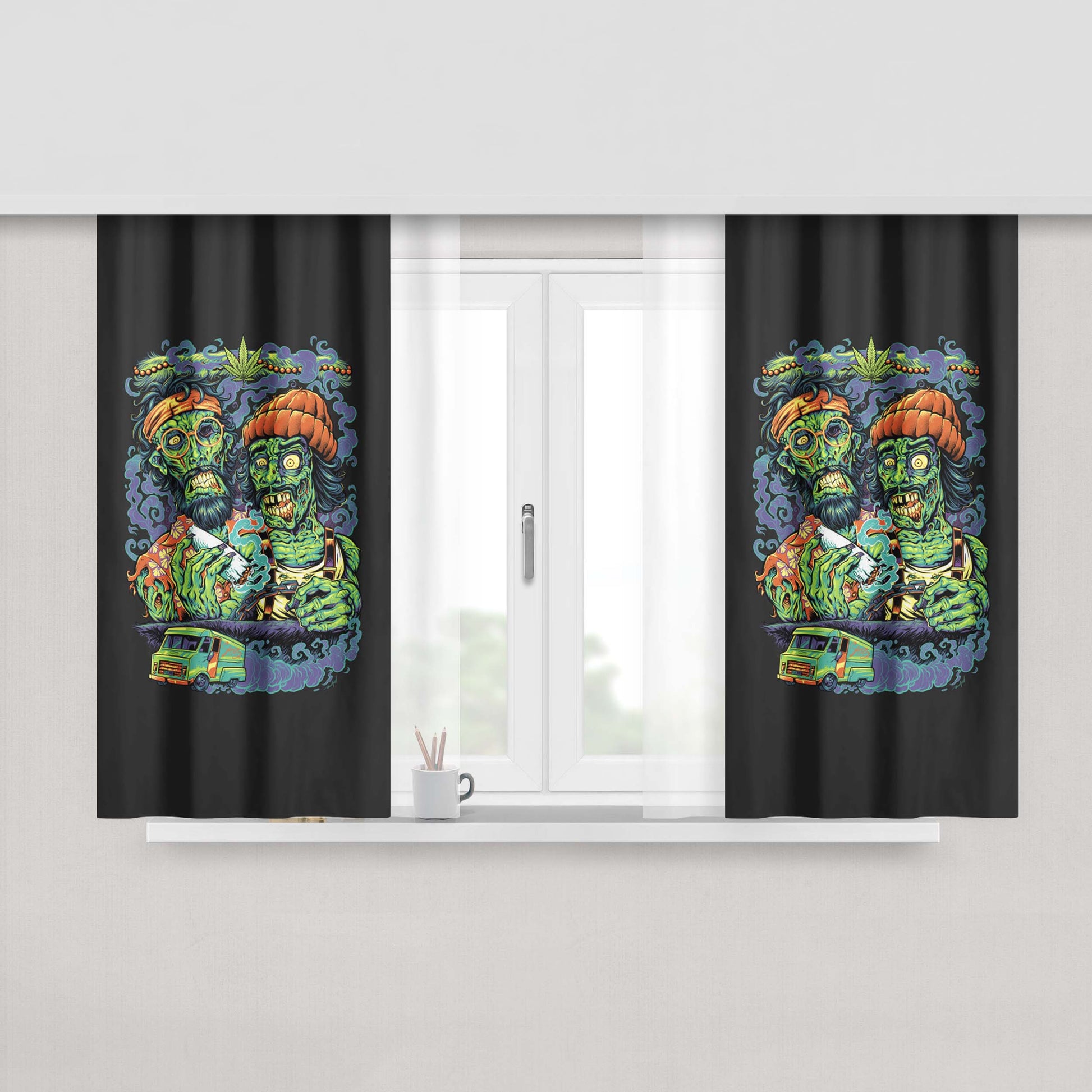 Cheech And Chong Monster Cannabis Peach Skin Window Curtains