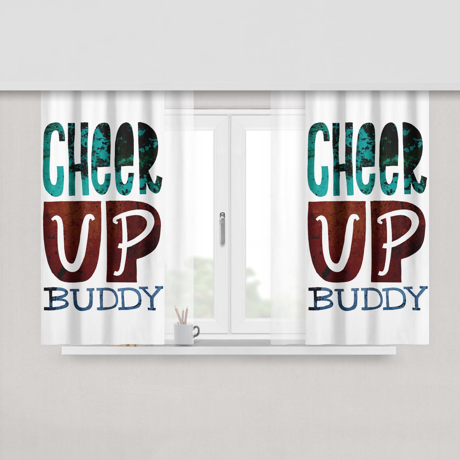Cheer Up Buddy Type Peach Skin Window Curtains