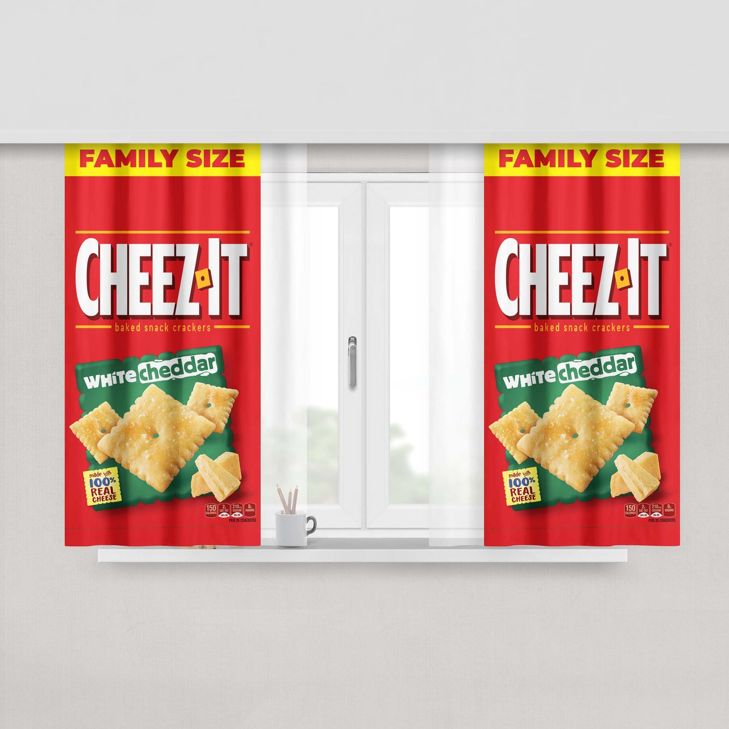 Cheez-It Baked White Cheddar Snack Crackers Family Peach Skin Window Curtains