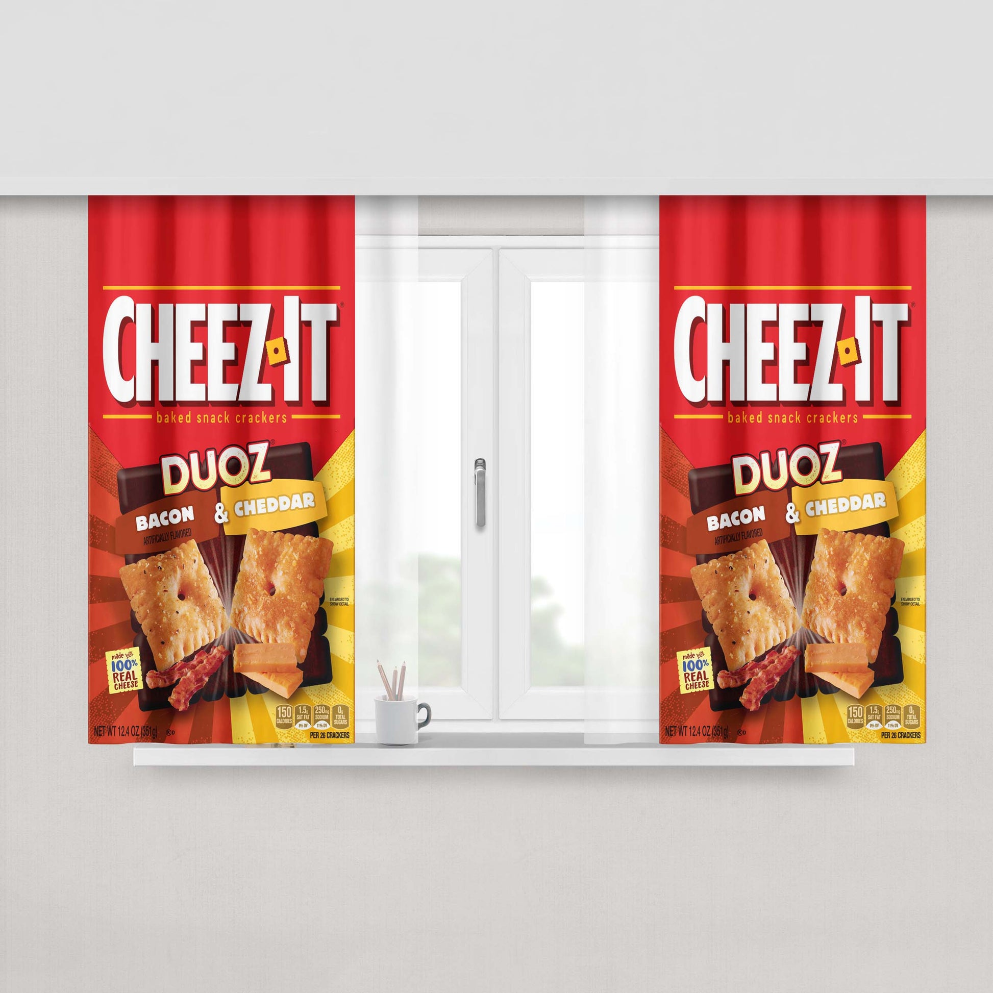 Cheez-It Duoz Baked Bacon & Cheddar Snack Crackers Peach Skin Window Curtains