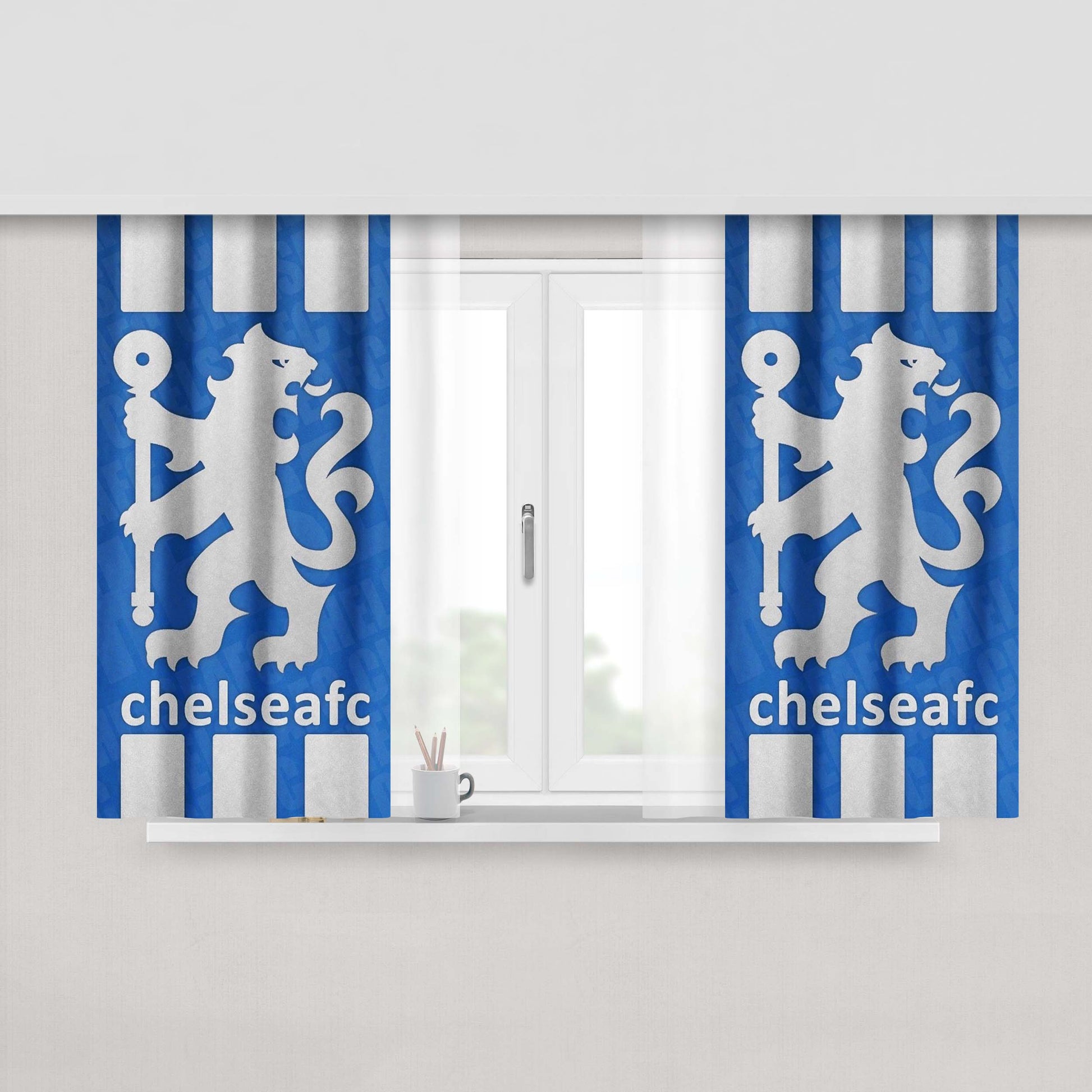 Chelsea Blue Hd Logo Peach Skin Window Curtains