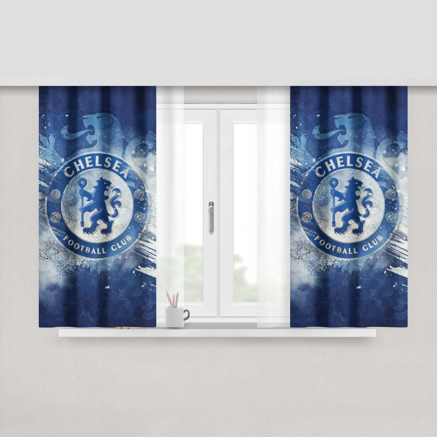 Chelsea Football Club Brush Art Wallpaper Peach Skin Window Curtains
