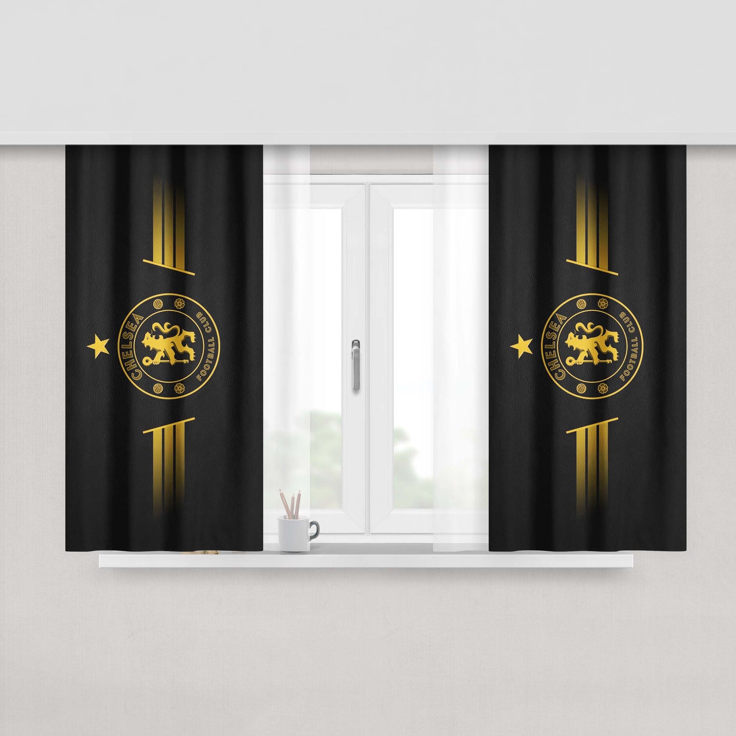 Chelsea Football Club Logo Black Leather Wallpaper Peach Skin Window Curtains
