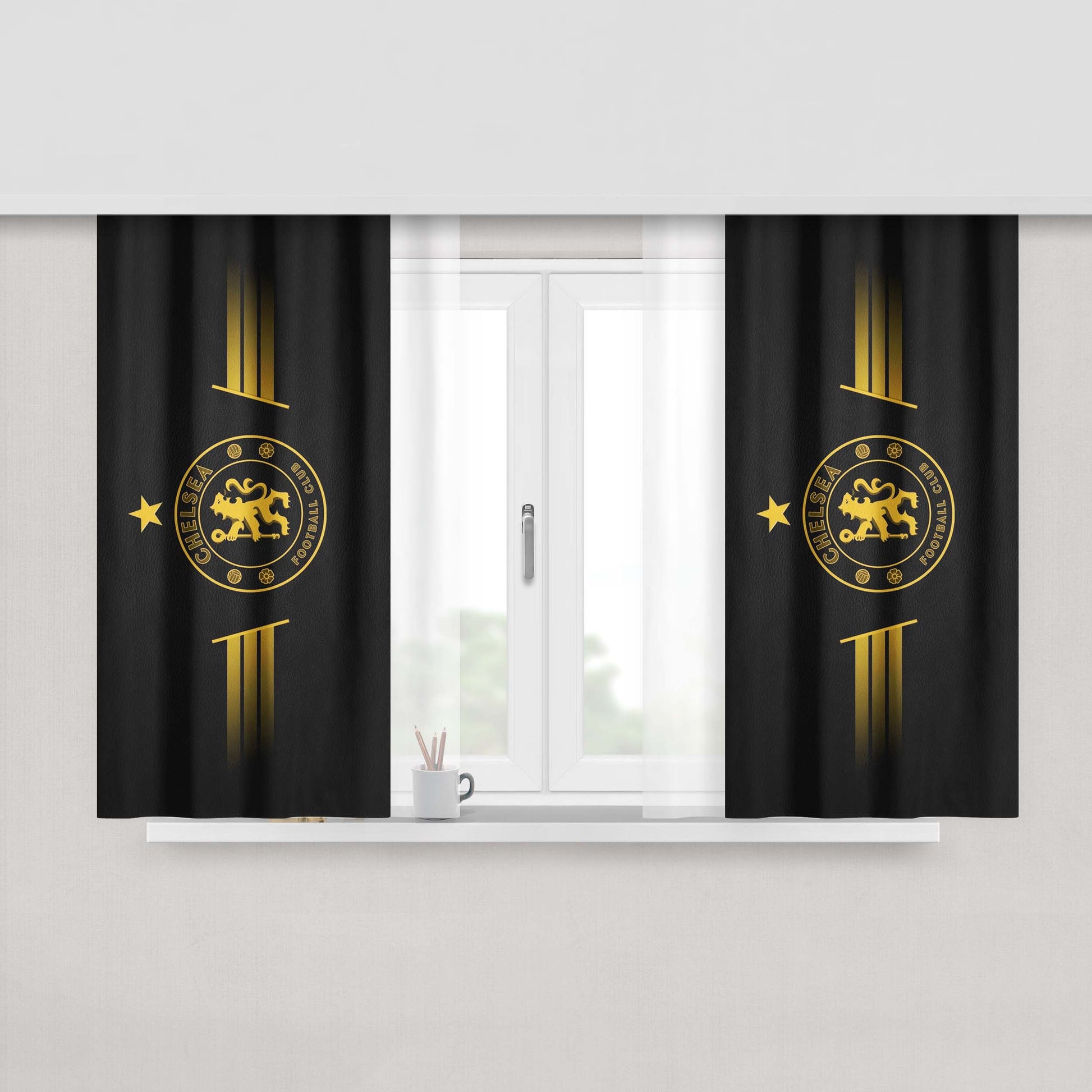 Chelsea Football Club Logo Black Leather Wallpaper Peach Skin Window Curtains