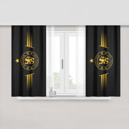 Chelsea Football Club Logo Black Leather Wallpaper Peach Skin Window Curtains