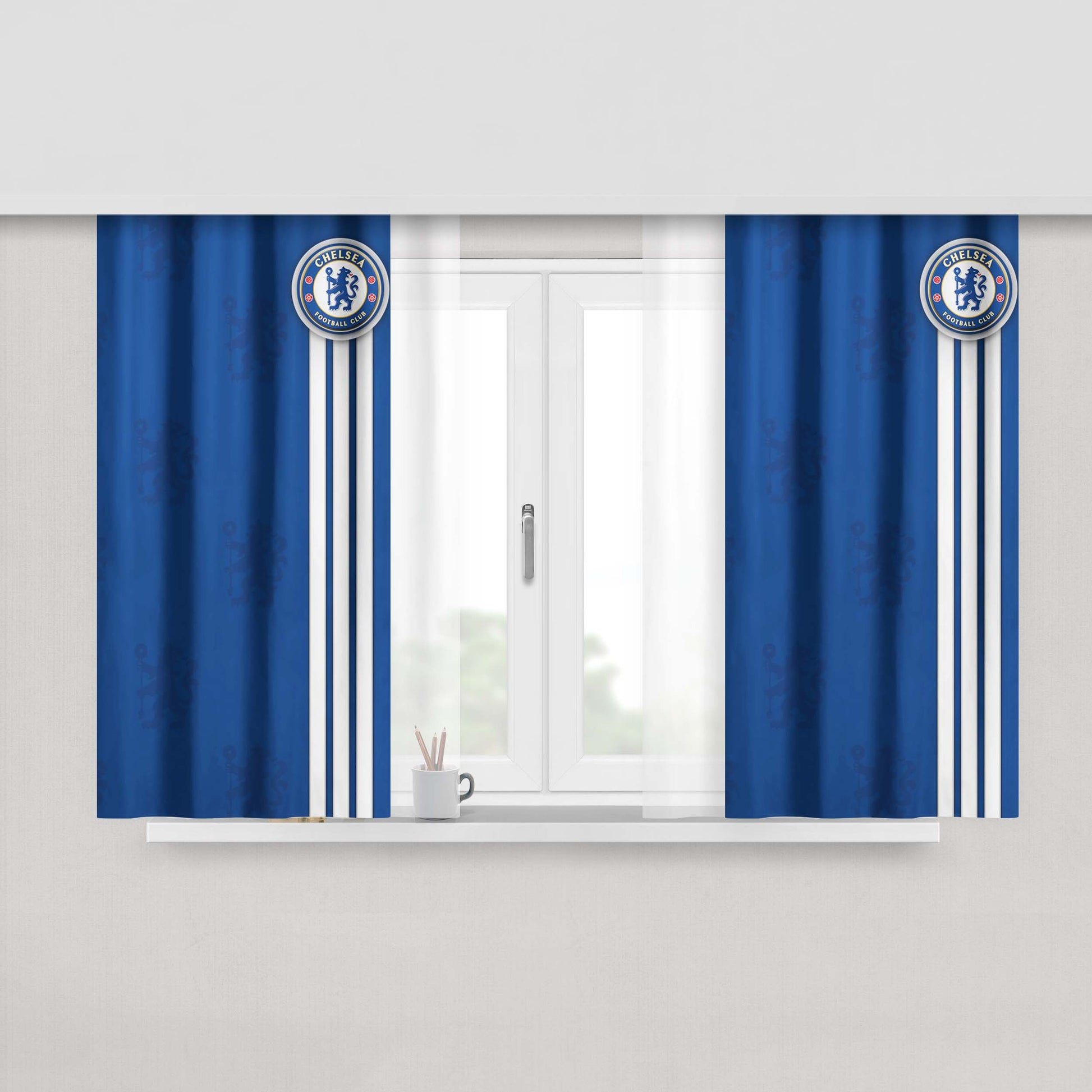 Chelsea Football Club Strip White Peach Skin Window Curtains