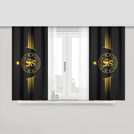 Chelsea Football Gold Leather Logo 2 Peach Skin Window Curtains