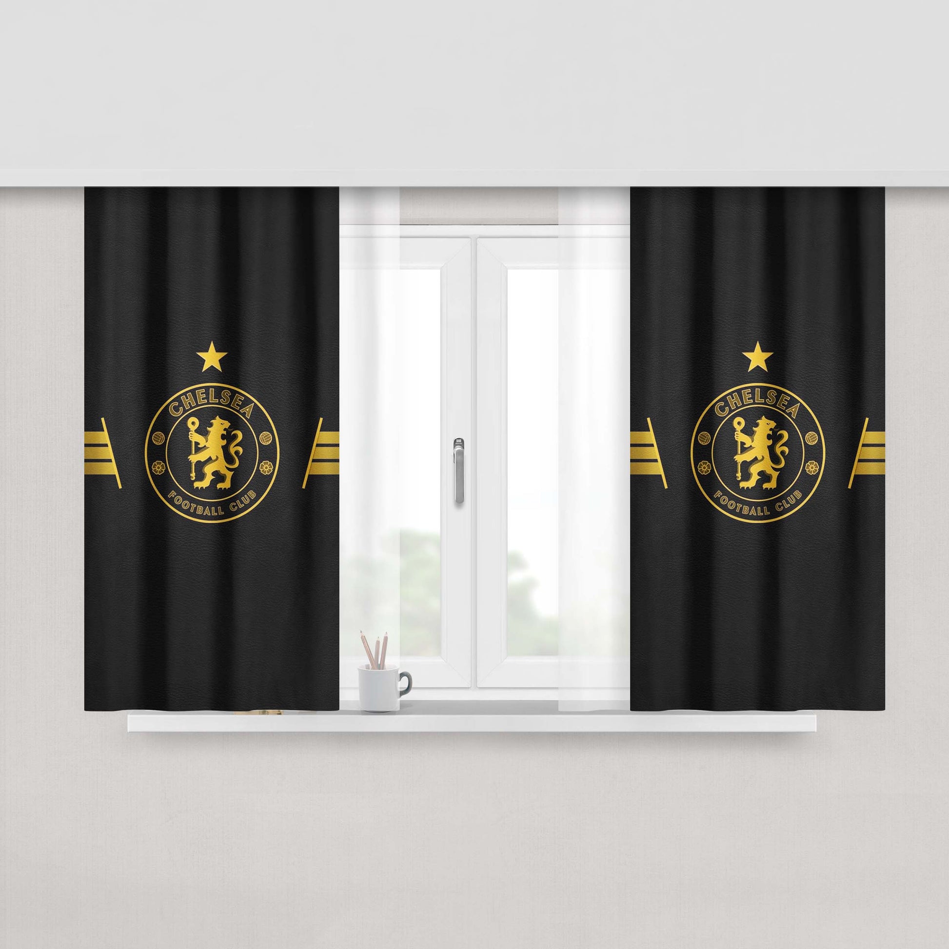 Chelsea Football Gold Leather Logo Peach Skin Window Curtains