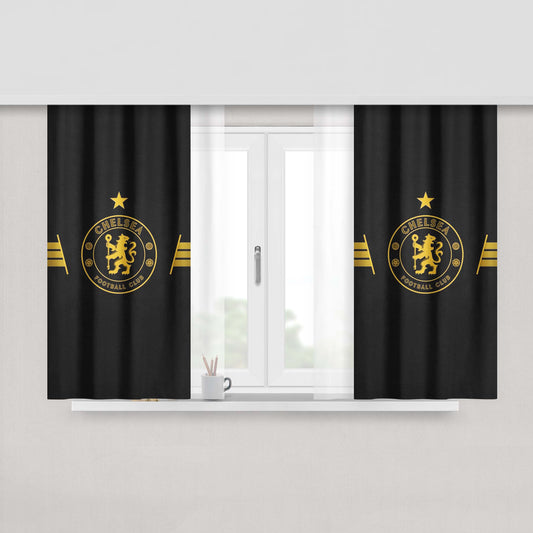 Chelsea Football Gold Leather Logo Peach Skin Window Curtains