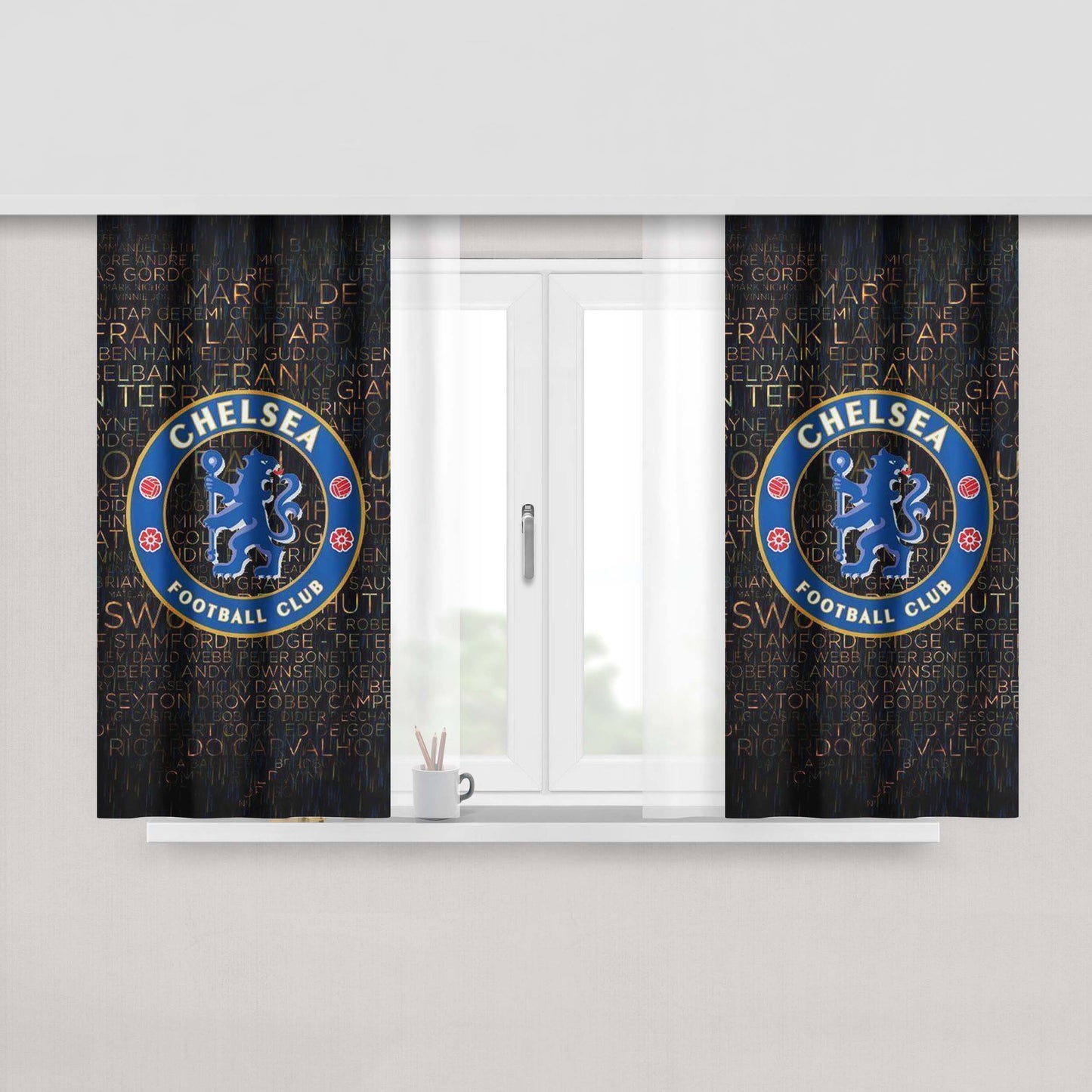 Chelsea Football Logo Typography Wallpaper Peach Skin Window Curtains