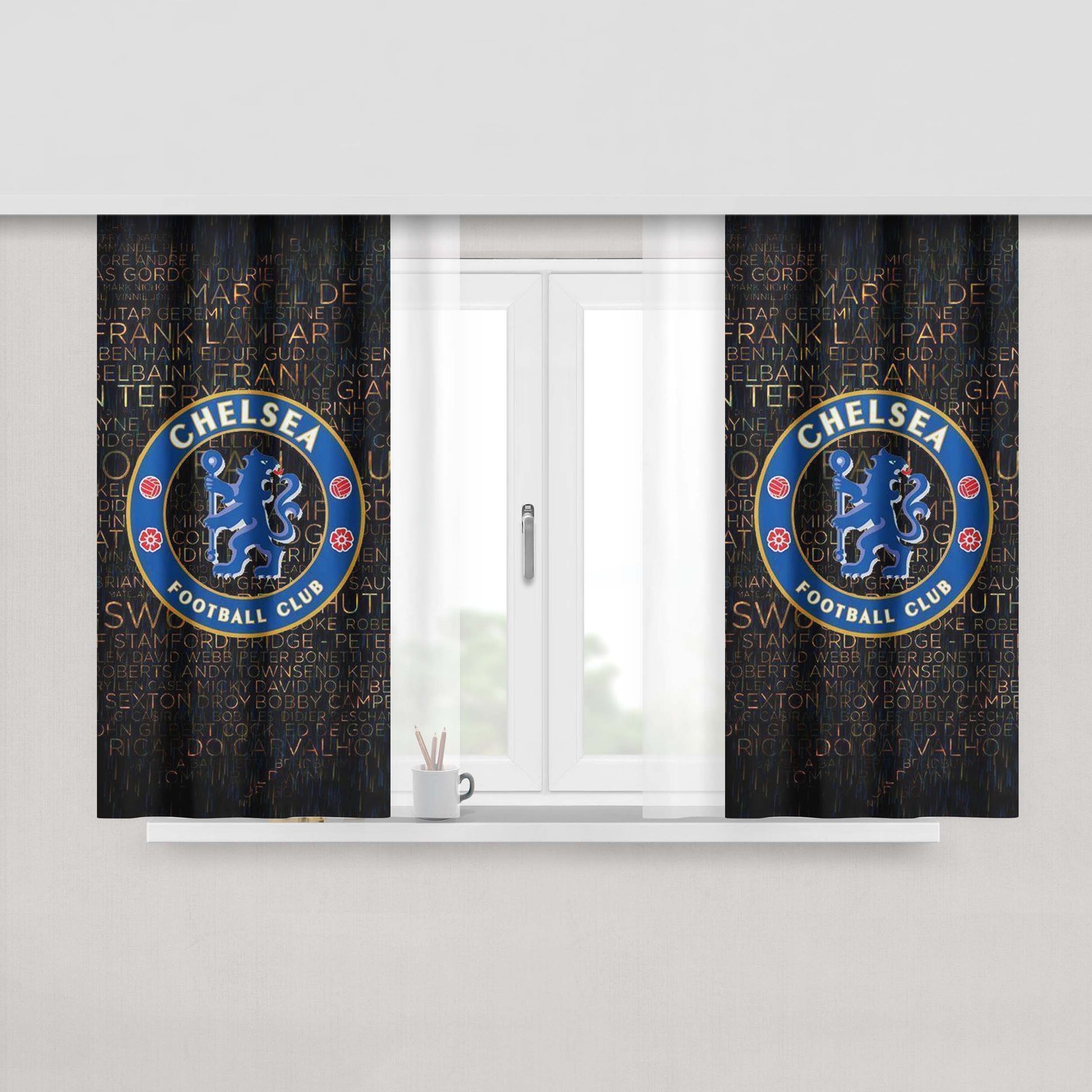 Chelsea Football Logo Typography Wallpaper Peach Skin Window Curtains