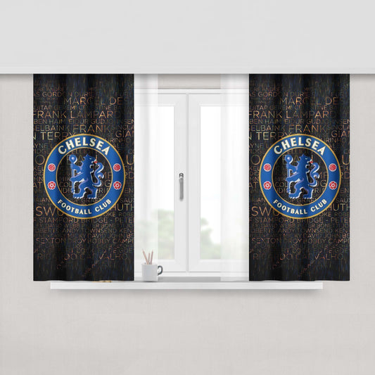 Chelsea Football Logo Typography Wallpaper Peach Skin Window Curtains