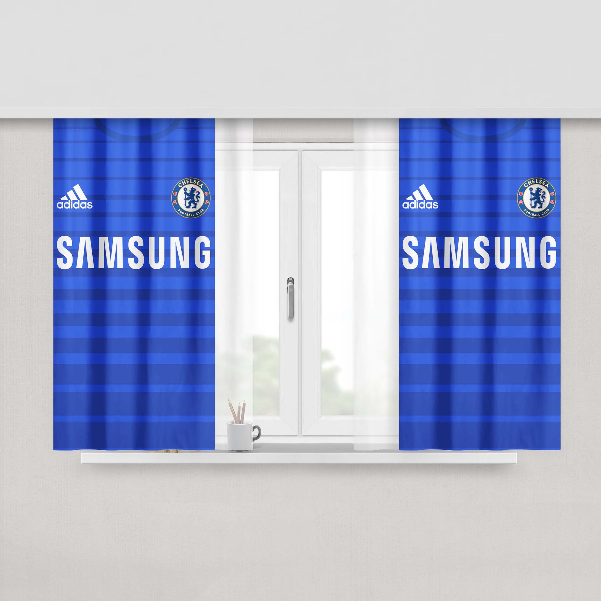 Chelsea The Blue Jersey Style Peach Skin Window Curtains