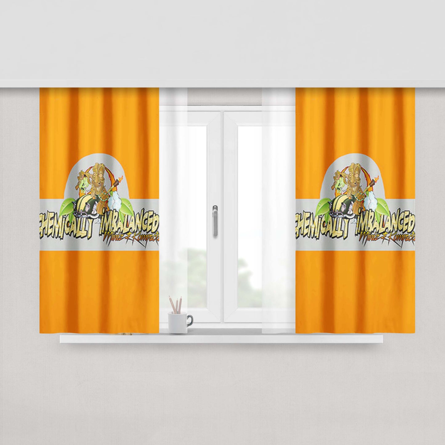 Chemically Imbalanced Miniz & Kompacts Peach Skin Window Curtains