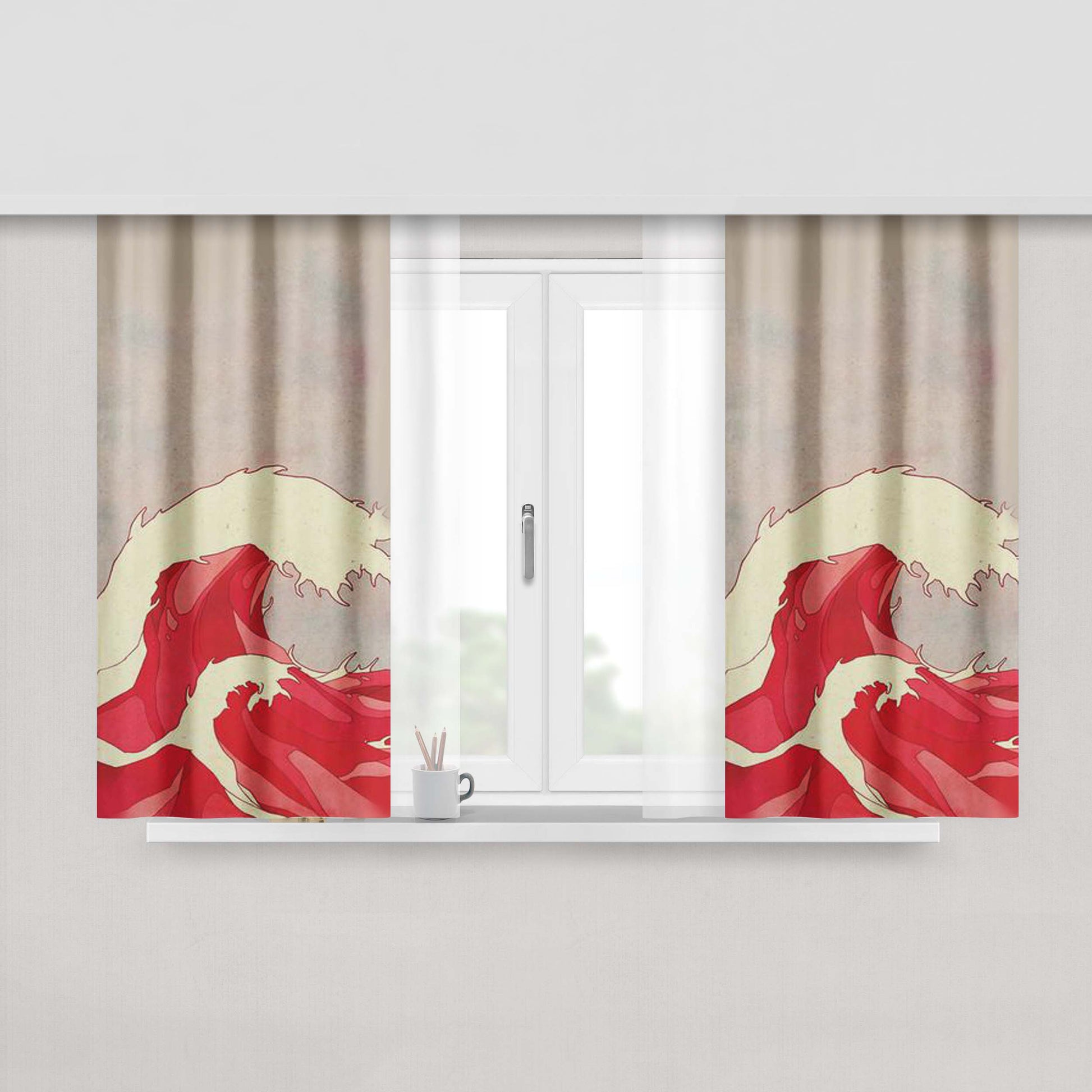 Cherry Waves Peach Skin Window Curtains