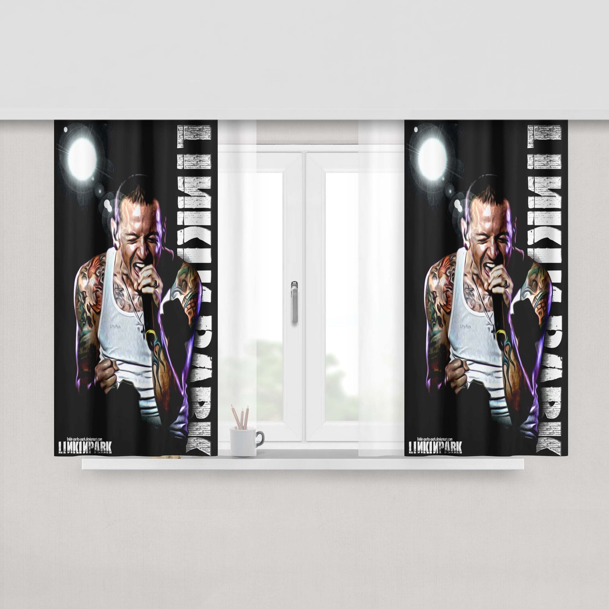 Chester Benington Linkin Park Peach Skin Window Curtains
