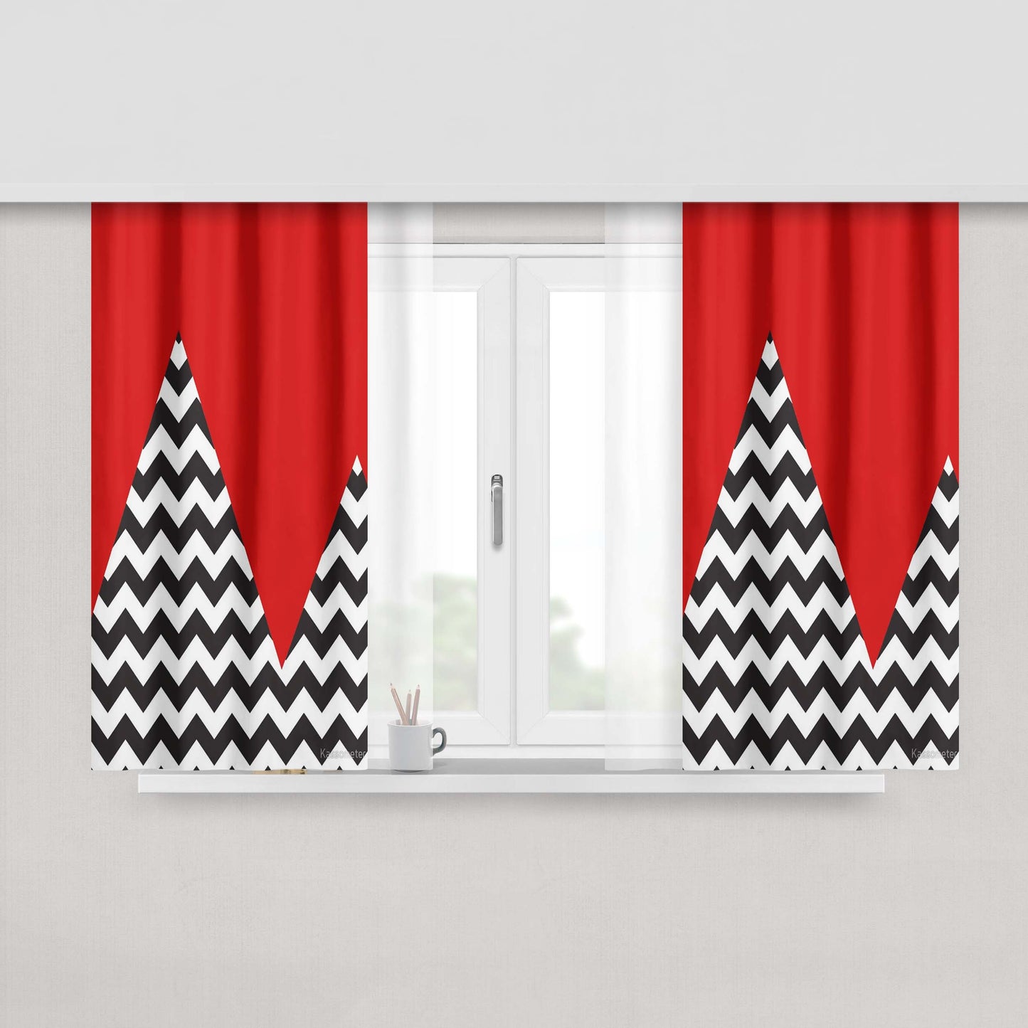 Chevron Mountains Peach Skin Window Curtains