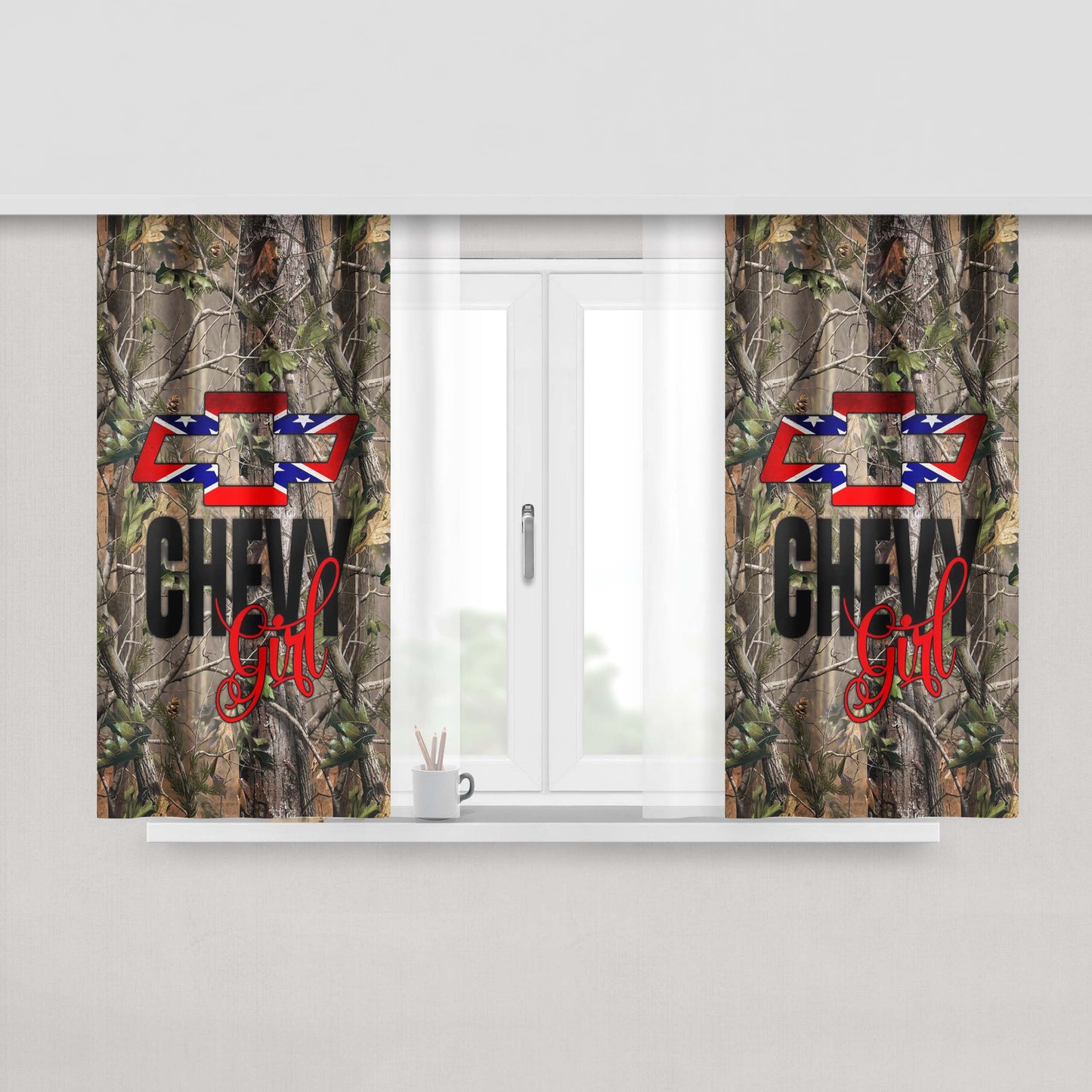 Chevy Girl Camo Peach Skin Window Curtains