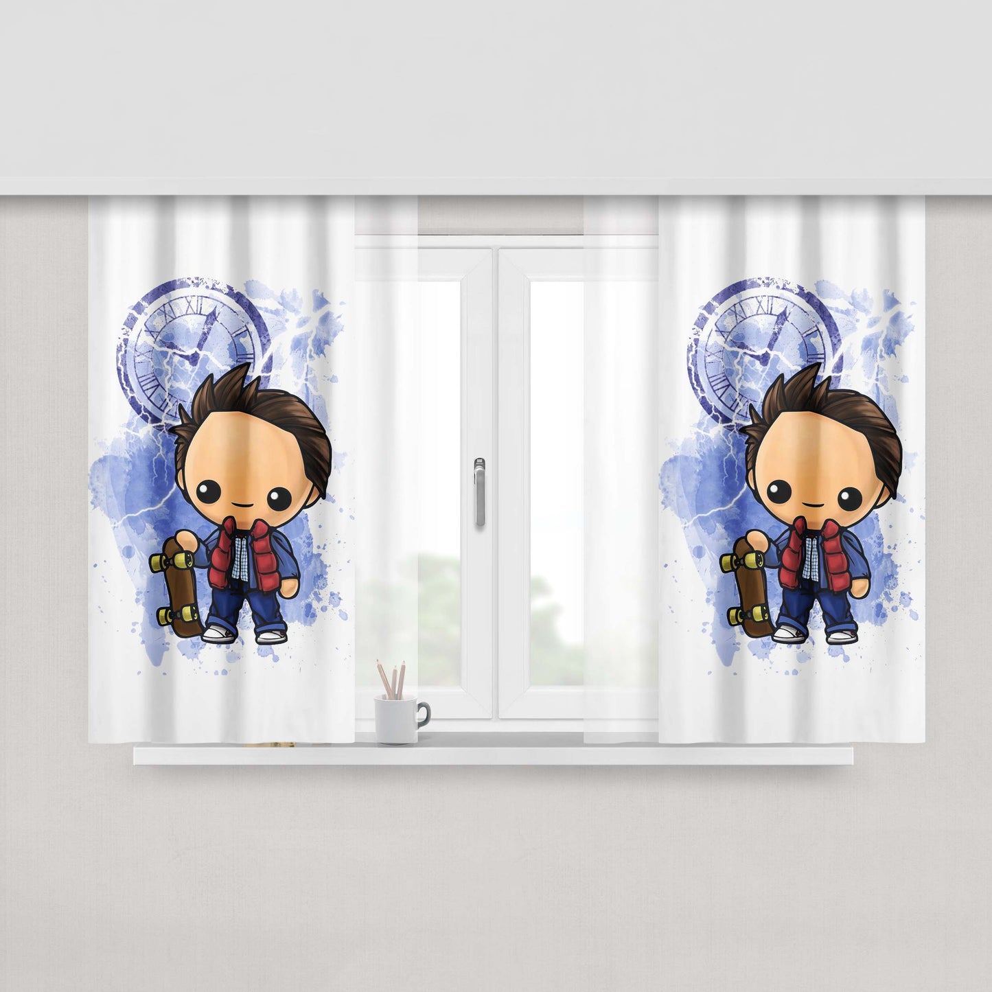 Chibi Cute Marty Mcfly Peach Skin Window Curtains