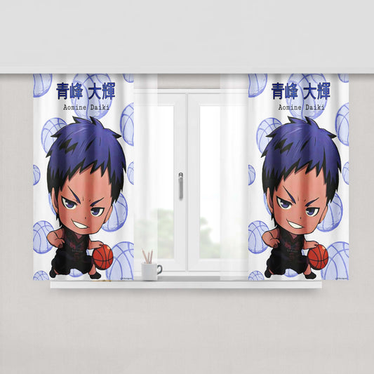Chibi Dark Blue Aomine Daiki Kuroko No Basket Peach Skin Window Curtains