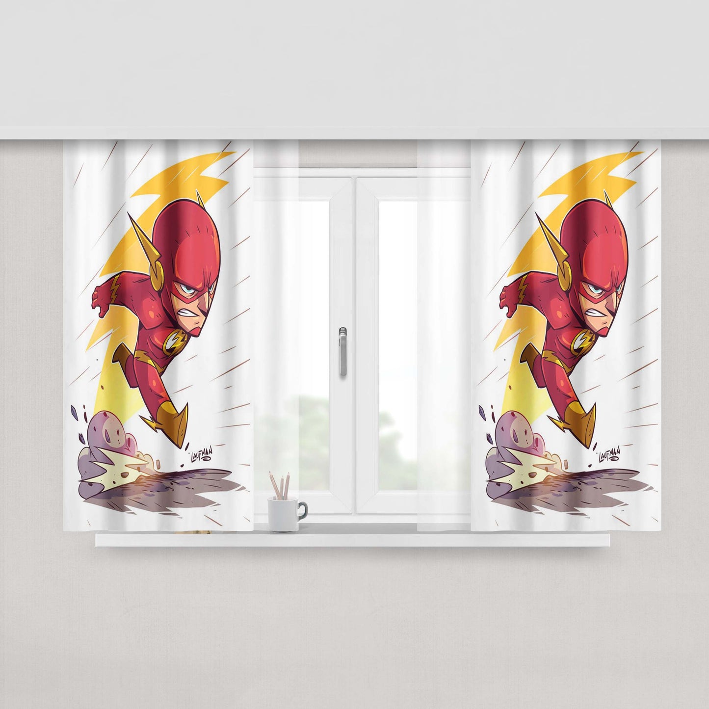 Chibi Dc Comics Flash Peach Skin Window Curtains