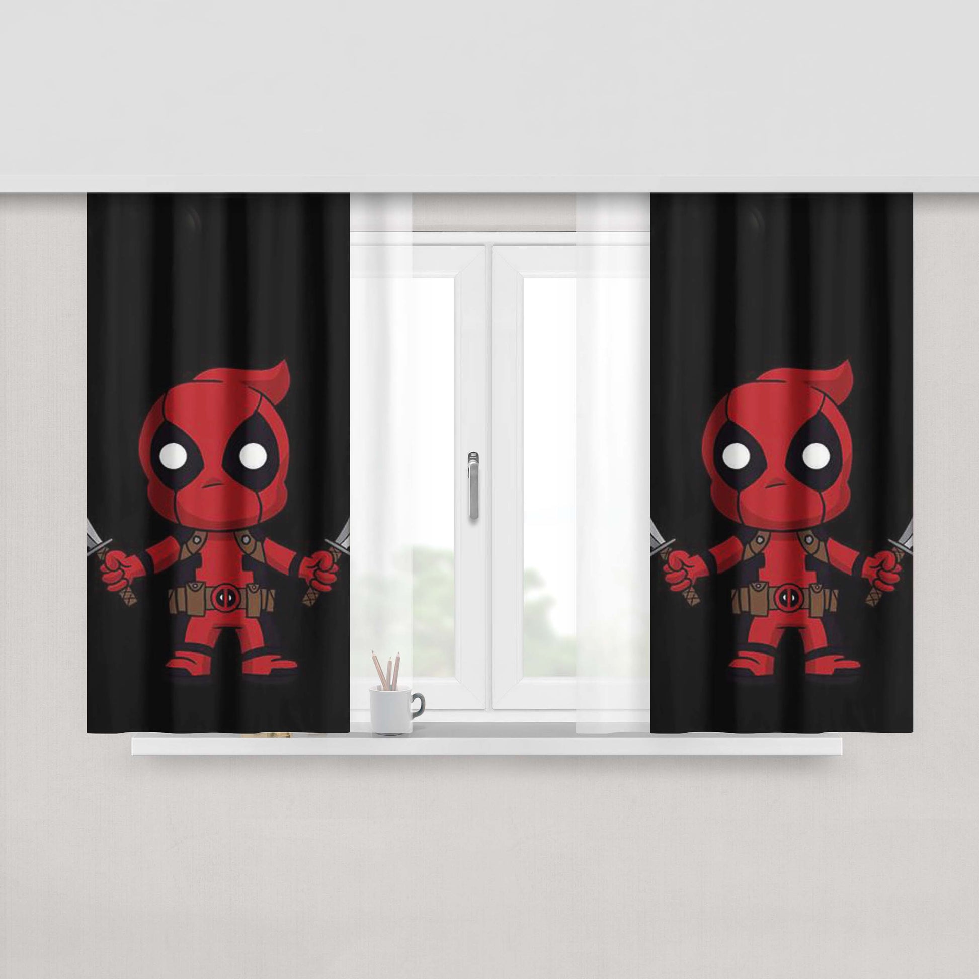 Chibi Deadpool Peach Skin Window Curtains