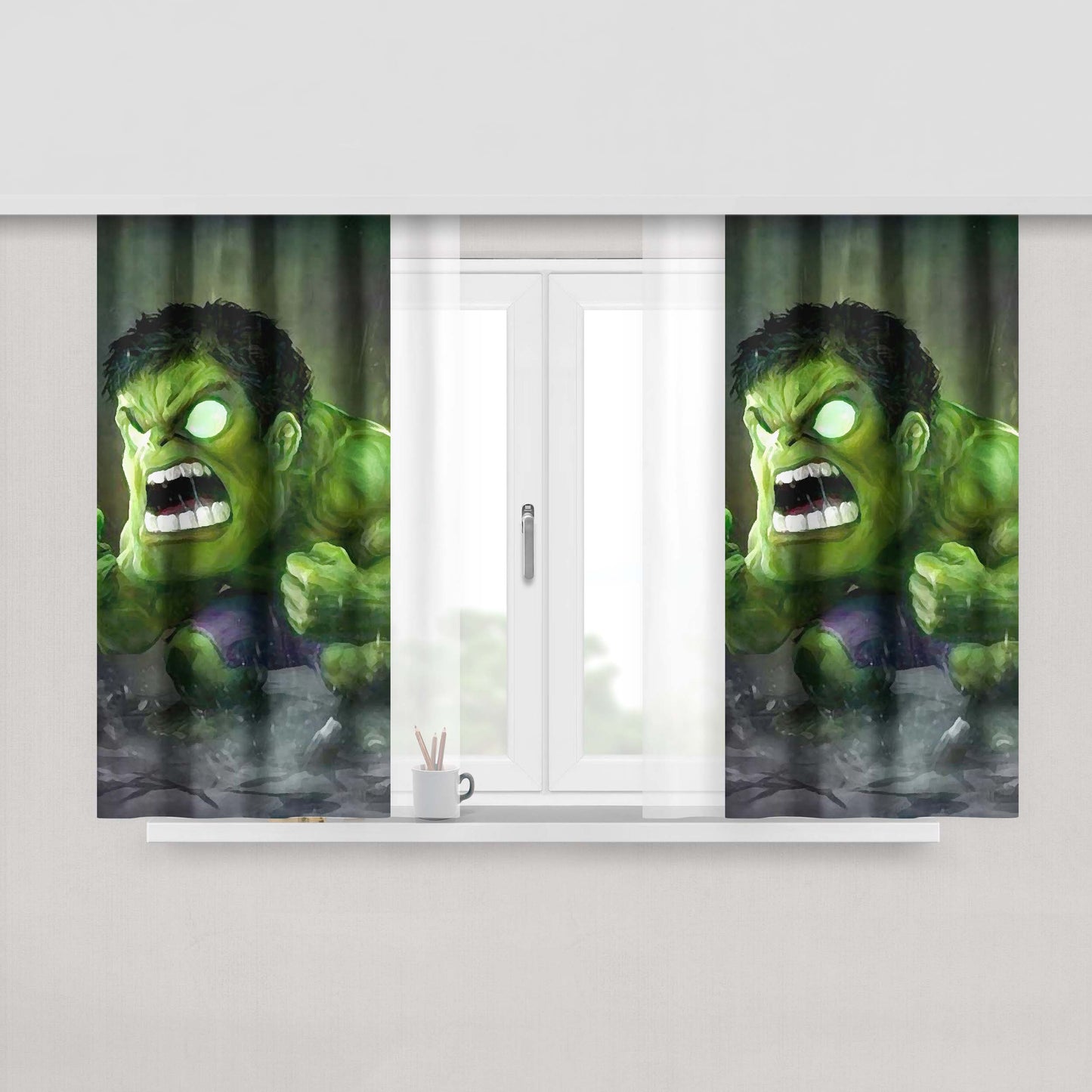 Chibi Fancy Hulk Peach Skin Window Curtains