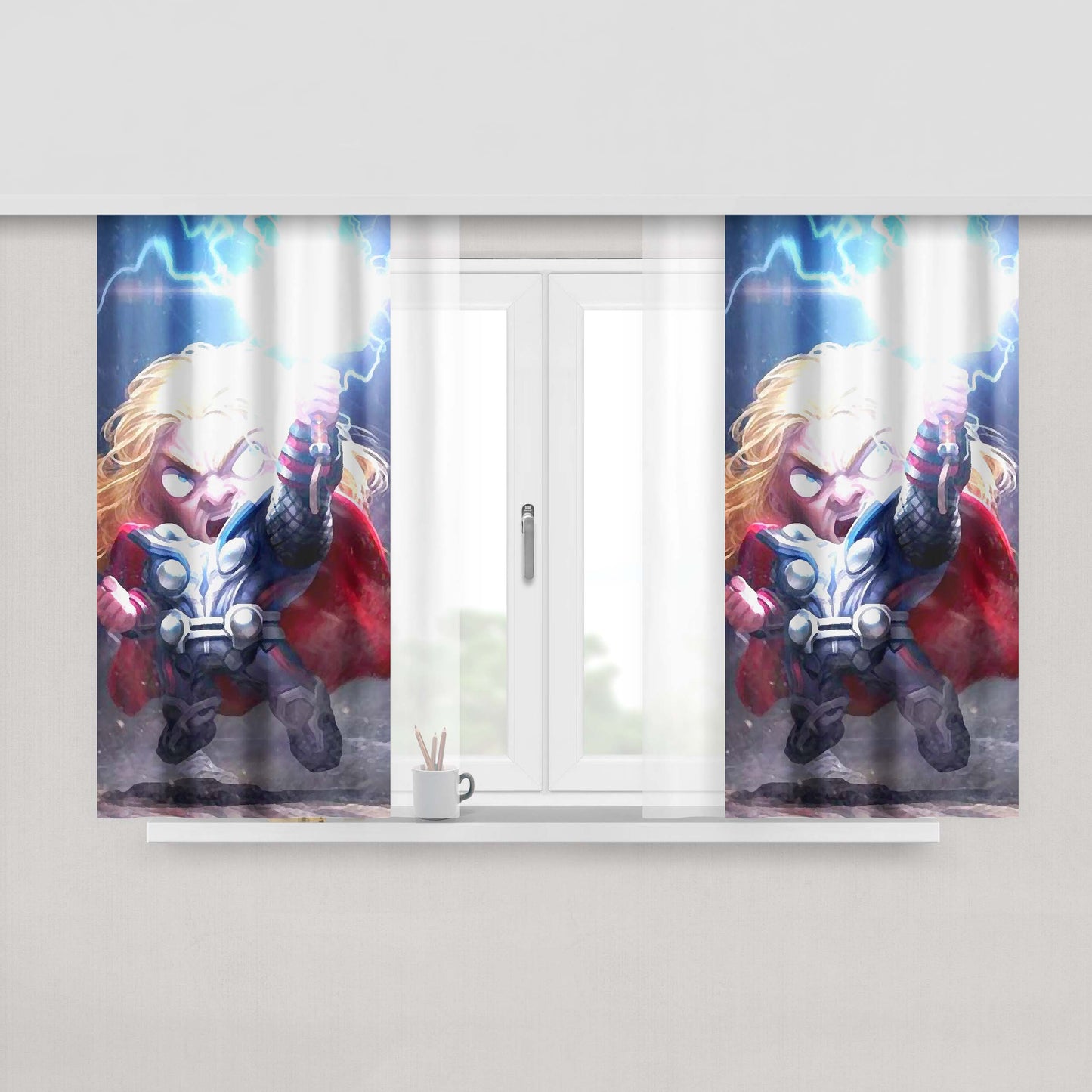 Chibi Fancy Thor Peach Skin Window Curtains