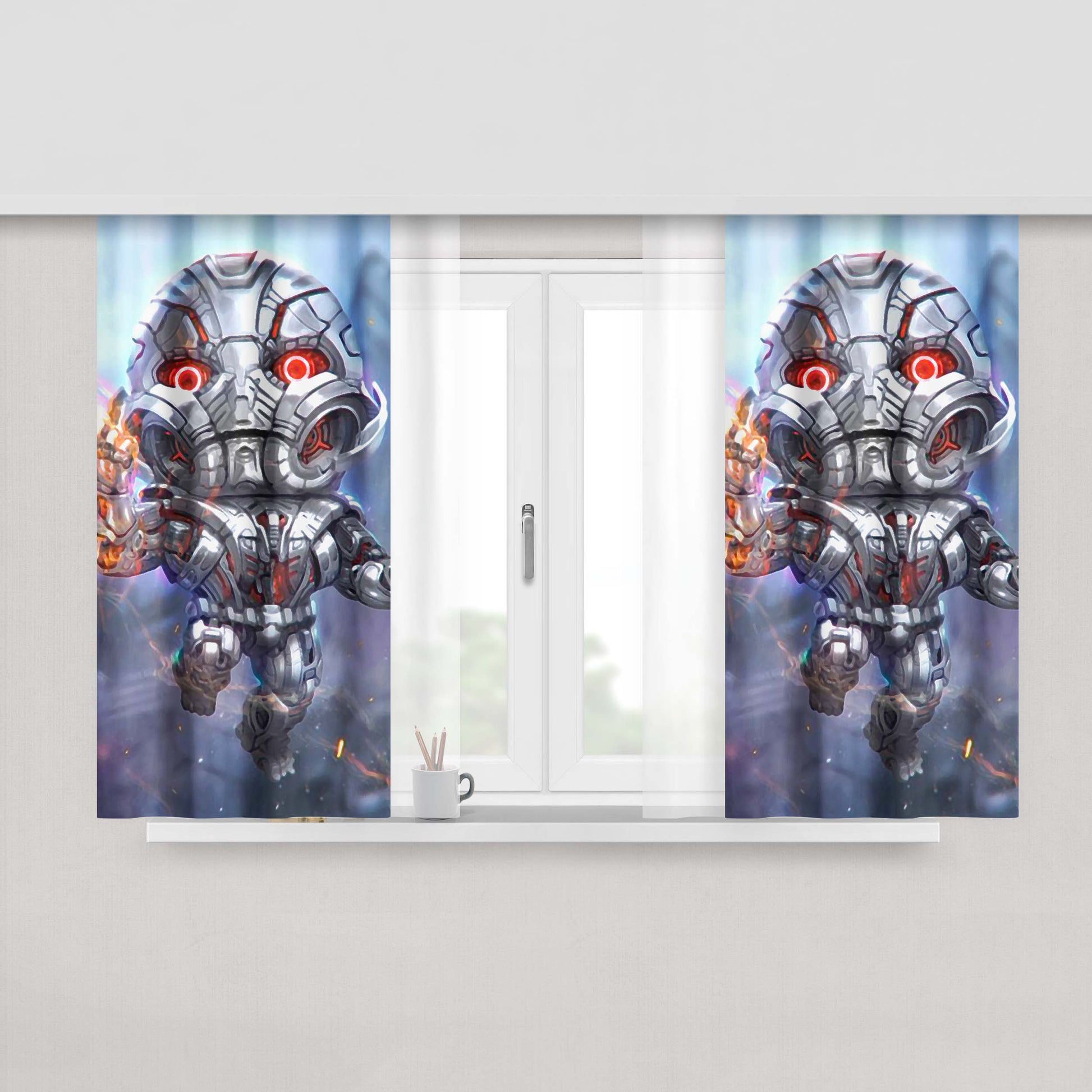 Chibi Fancy Ultron Peach Skin Window Curtains