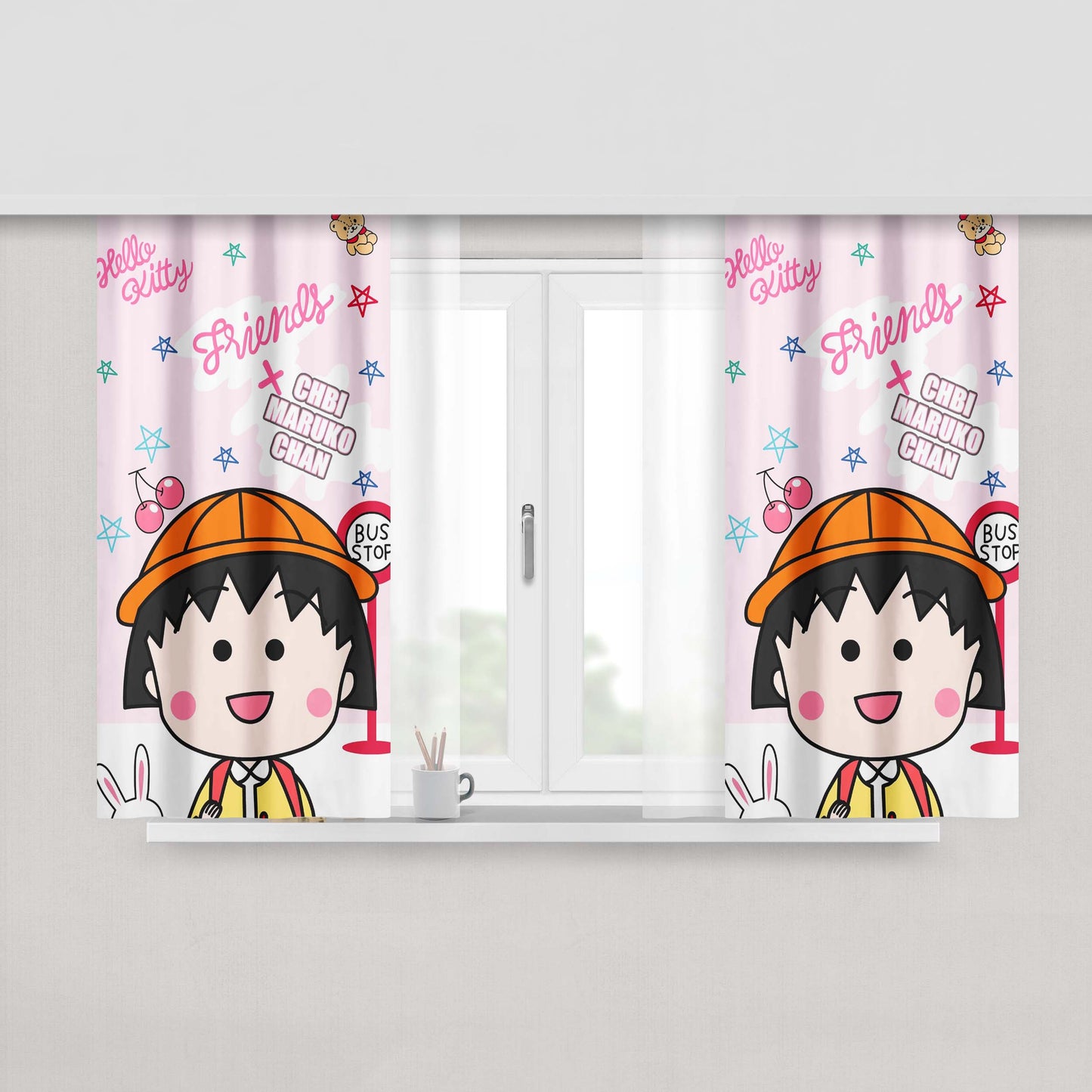 Chibi Maruko Chan And Friends Peach Skin Window Curtains