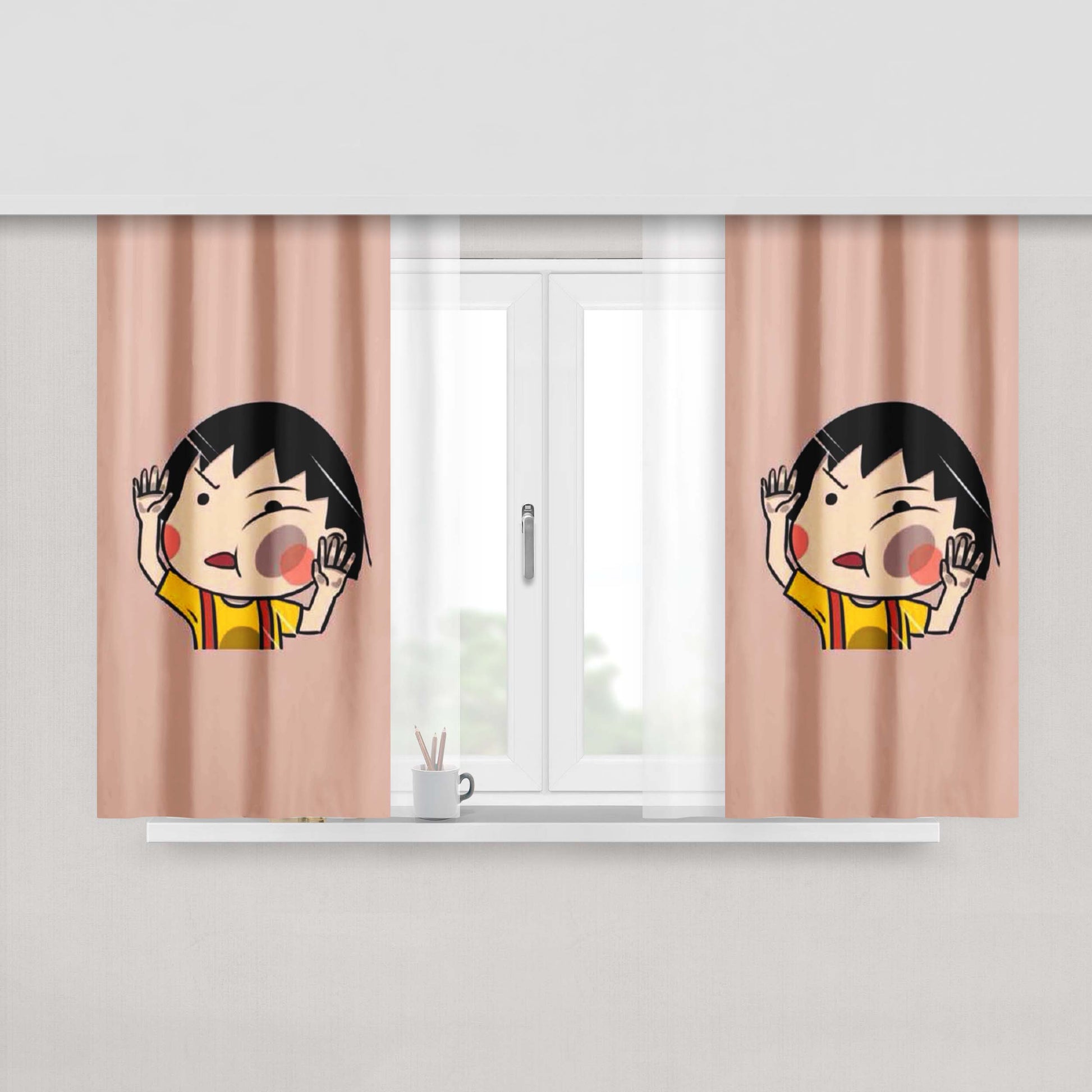 Chibi Maruko Chan Stick On The Glass Peach Skin Window Curtains