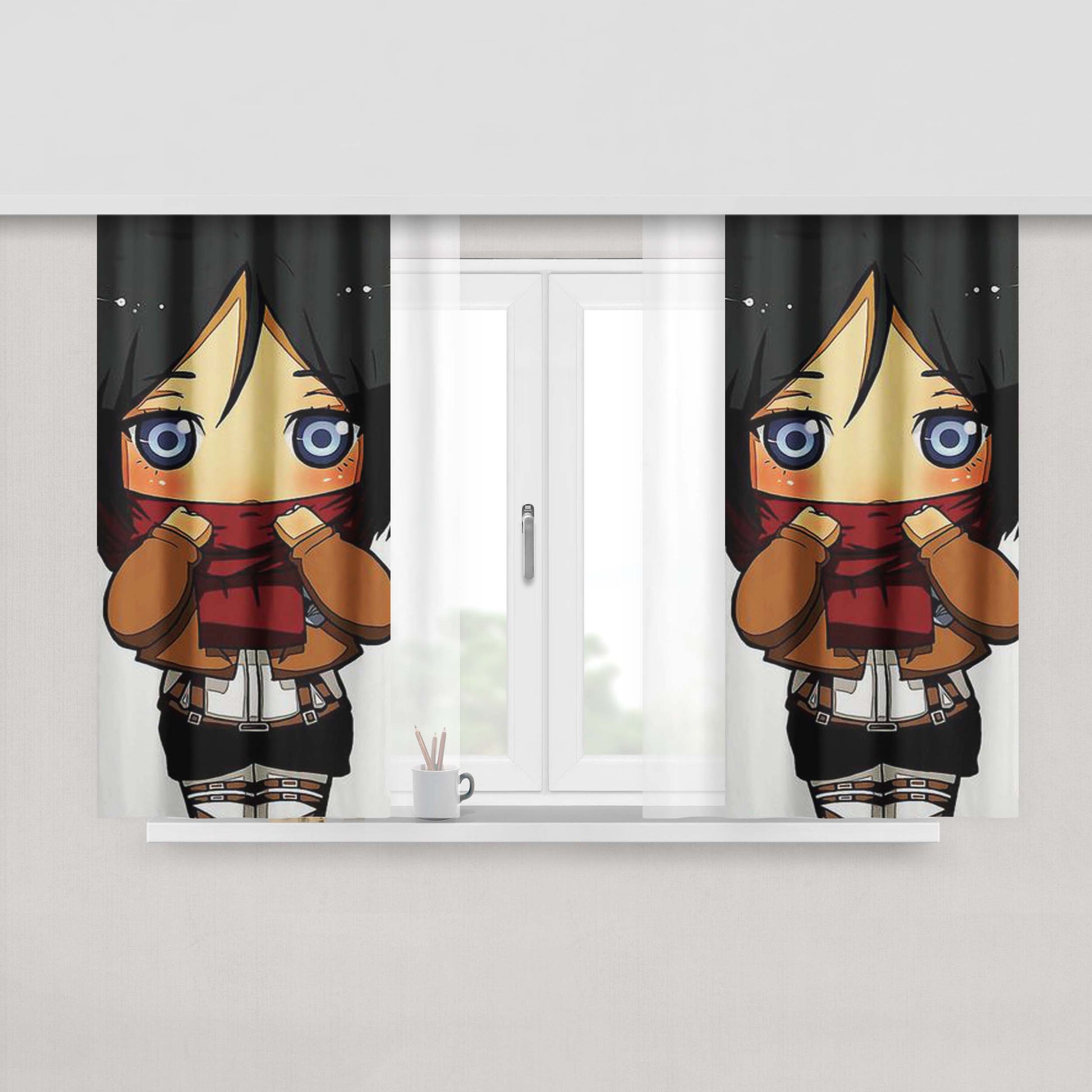 Chibi Mikasa Peach Skin Window Curtains