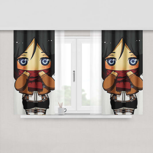Chibi Mikasa Peach Skin Window Curtains
