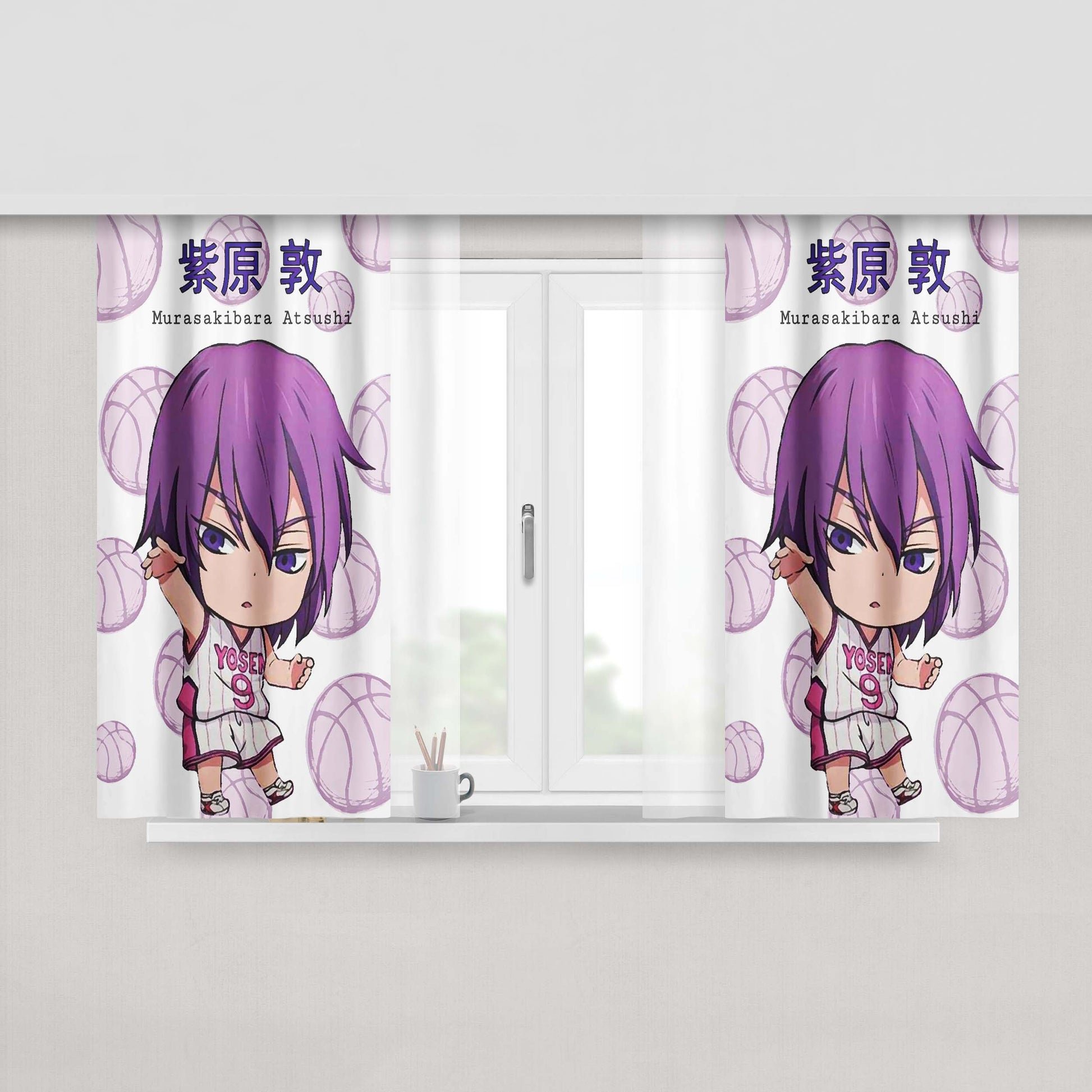 Chibi Purple Murasakibara Atsushi Kuroko No Basket Peach Skin Window Curtains