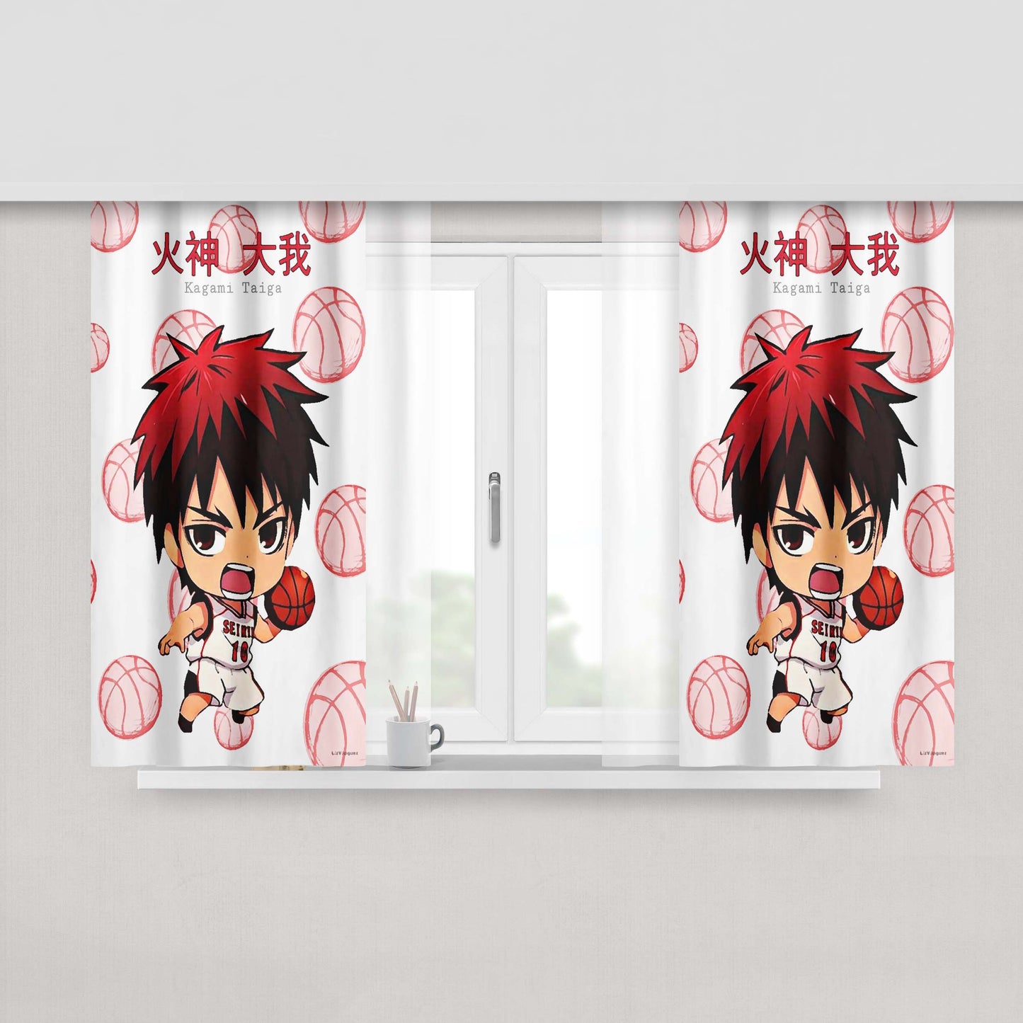 Chibi Red Kagami Taiga Kuroko No Basket Peach Skin Window Curtains