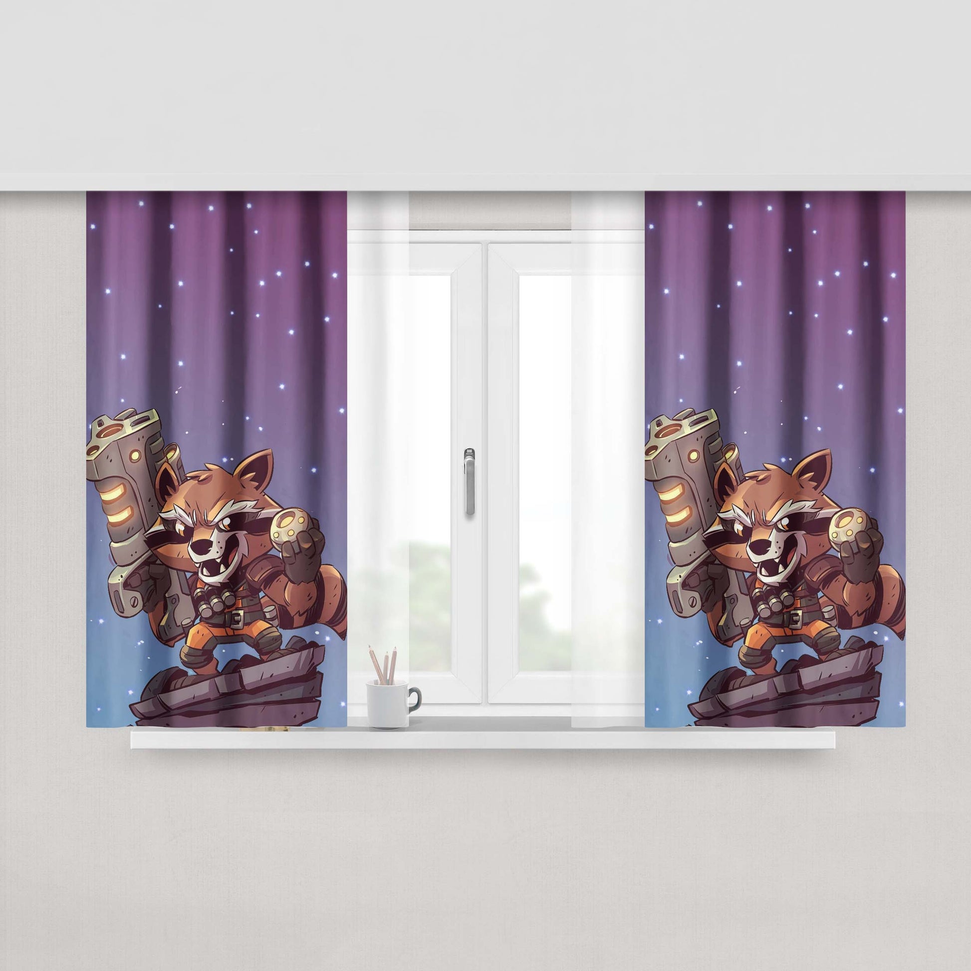 Chibi Rocket Raccon Peach Skin Window Curtains