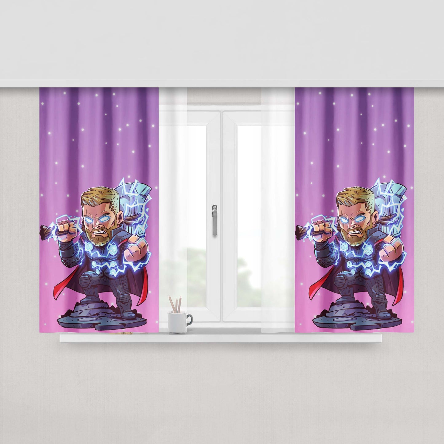 Chibi Thor Peach Skin Window Curtains